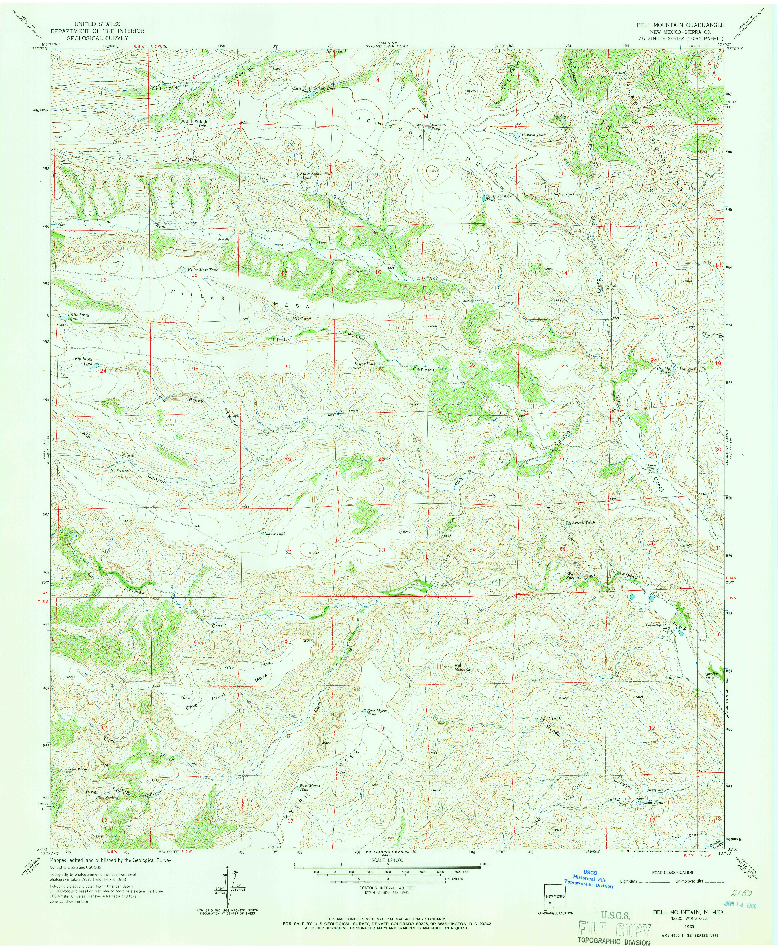 USGS 1:24000-SCALE QUADRANGLE FOR BELL MOUNTAIN, NM 1963