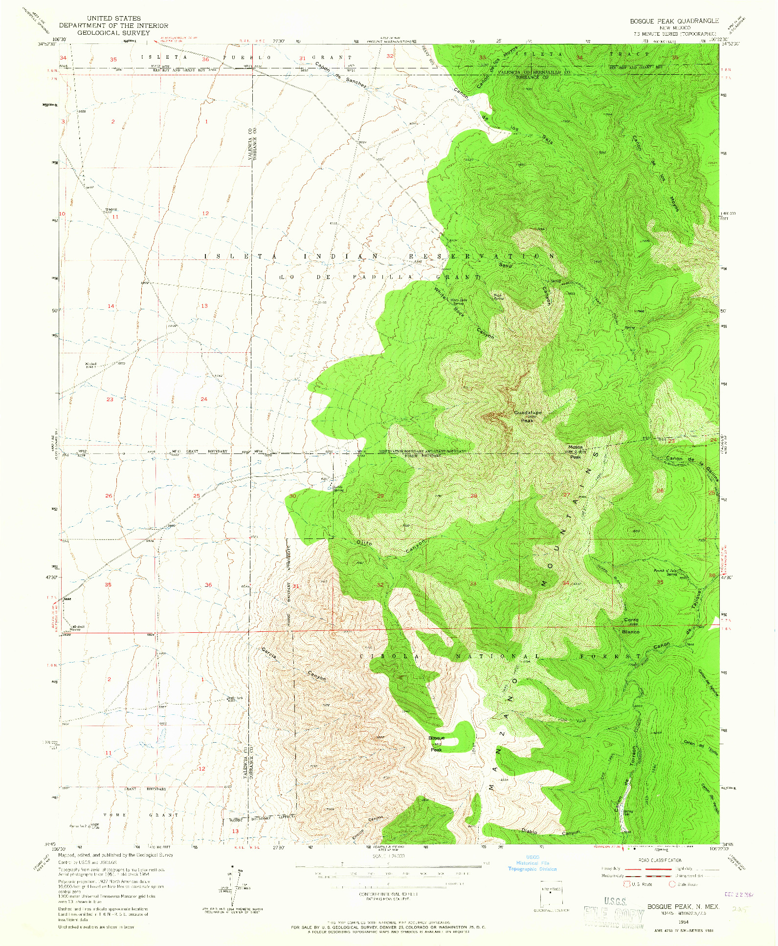 USGS 1:24000-SCALE QUADRANGLE FOR BOSQUE PEAK, NM 1954