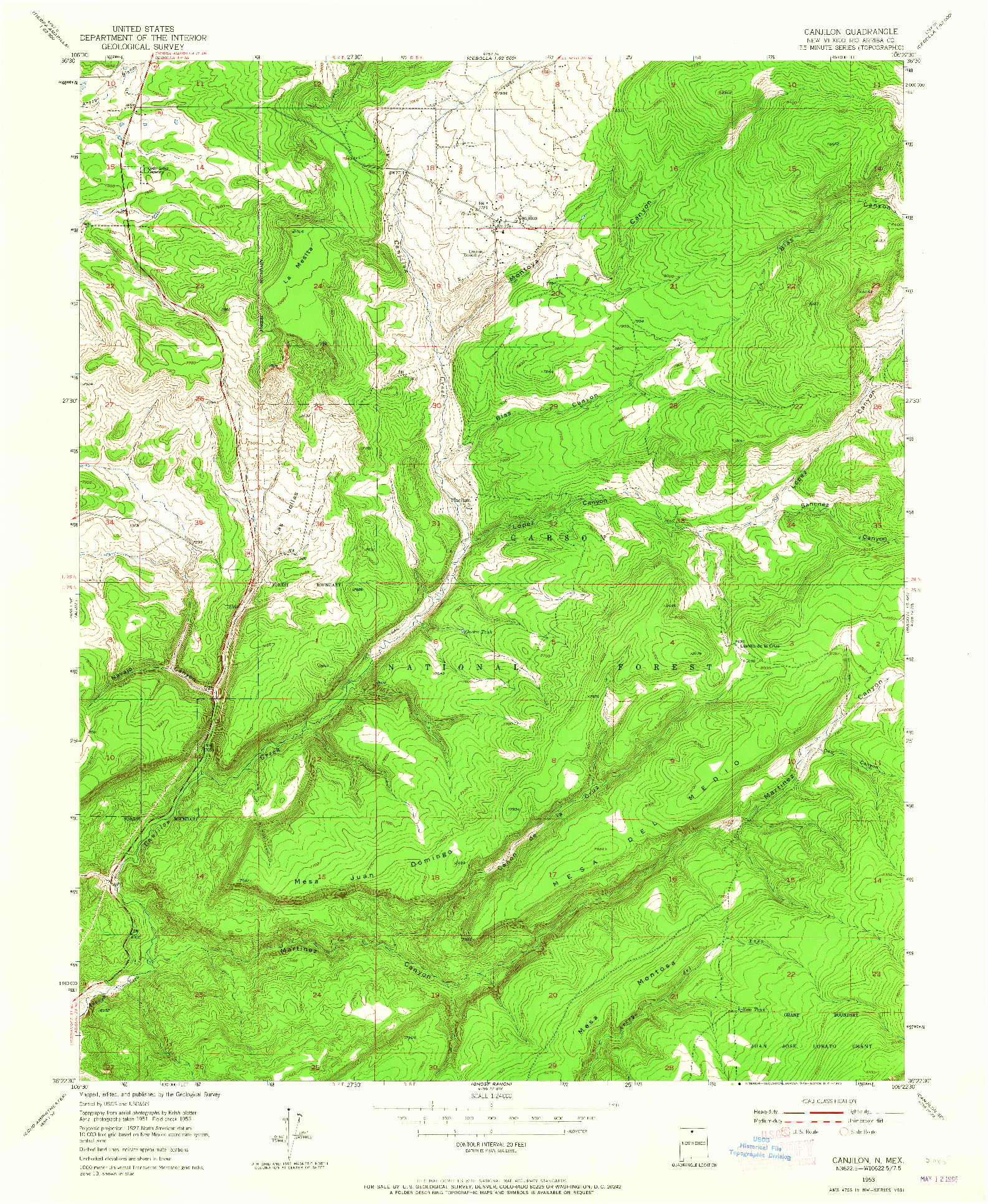 USGS 1:24000-SCALE QUADRANGLE FOR CANJILON, NM 1953