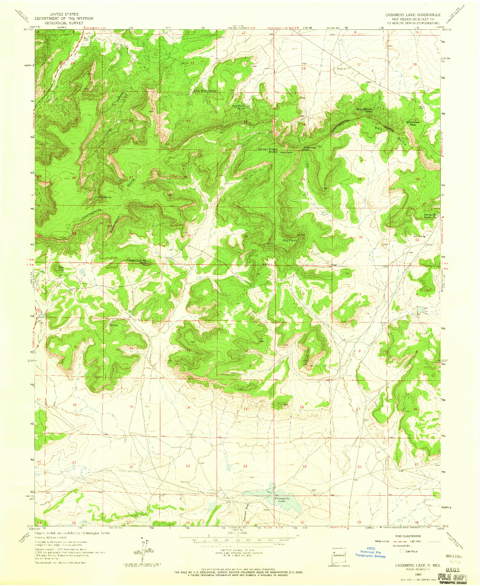 USGS 1:24000-SCALE QUADRANGLE FOR CASAMERO LAKE, NM 1963