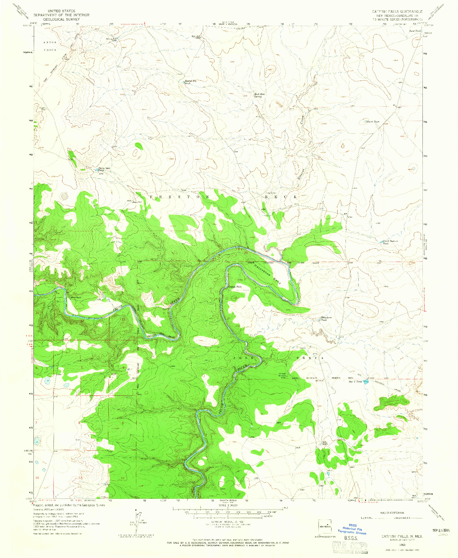 USGS 1:24000-SCALE QUADRANGLE FOR CATFISH FALLS, NM 1963