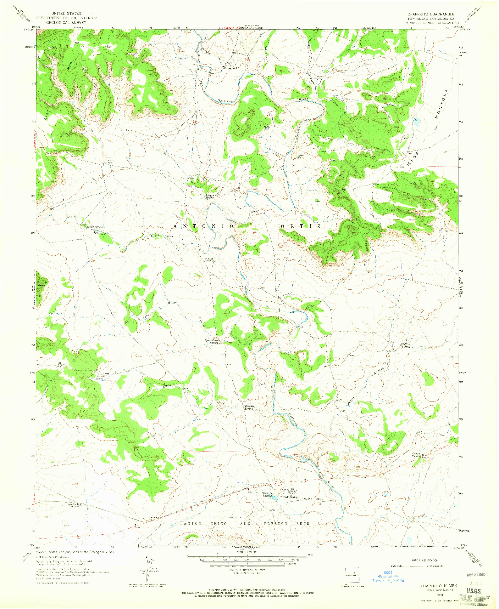 USGS 1:24000-SCALE QUADRANGLE FOR CHAPERITO, NM 1963