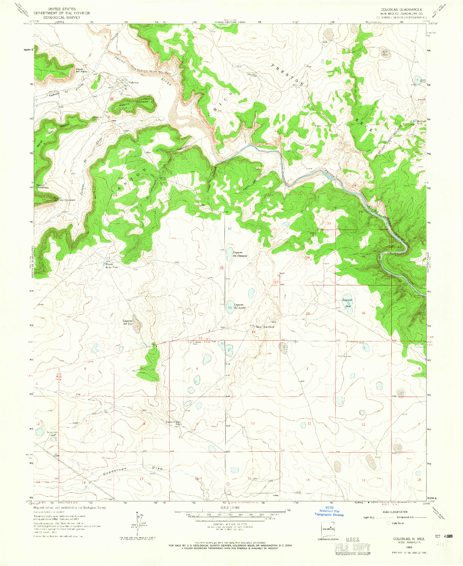 USGS 1:24000-SCALE QUADRANGLE FOR COLONIAS, NM 1963