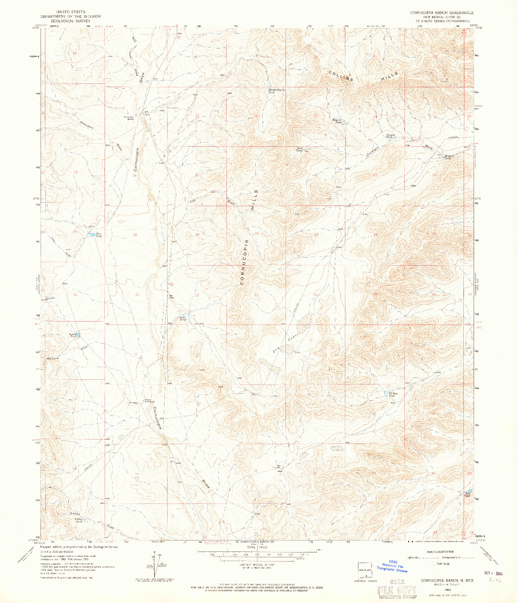 USGS 1:24000-SCALE QUADRANGLE FOR CORNUCOPIA CANYON, NM 1963