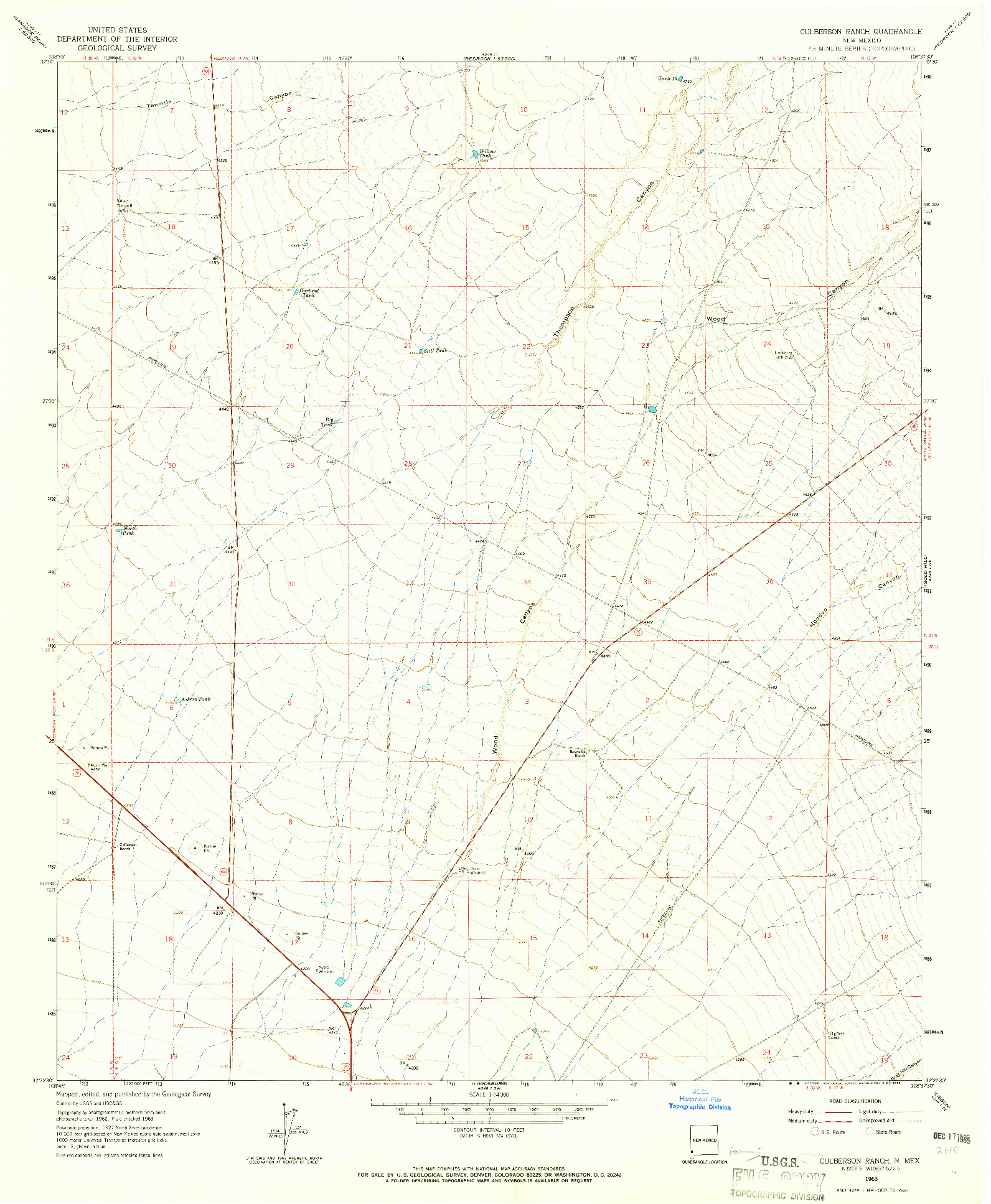 USGS 1:24000-SCALE QUADRANGLE FOR CULBERSON RANCH, NM 1963