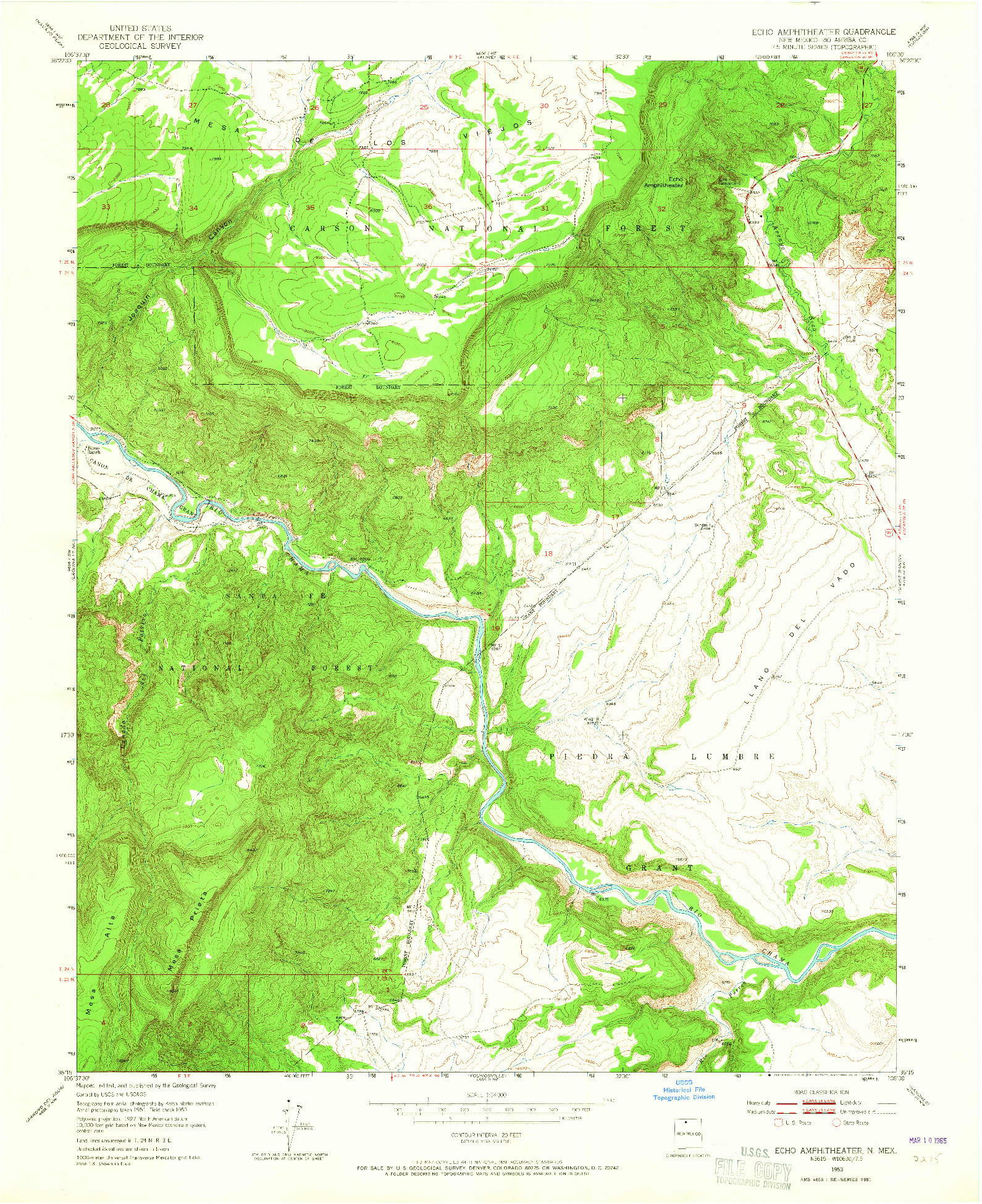 USGS 1:24000-SCALE QUADRANGLE FOR ECHO AMPITHEATER, NM 1953