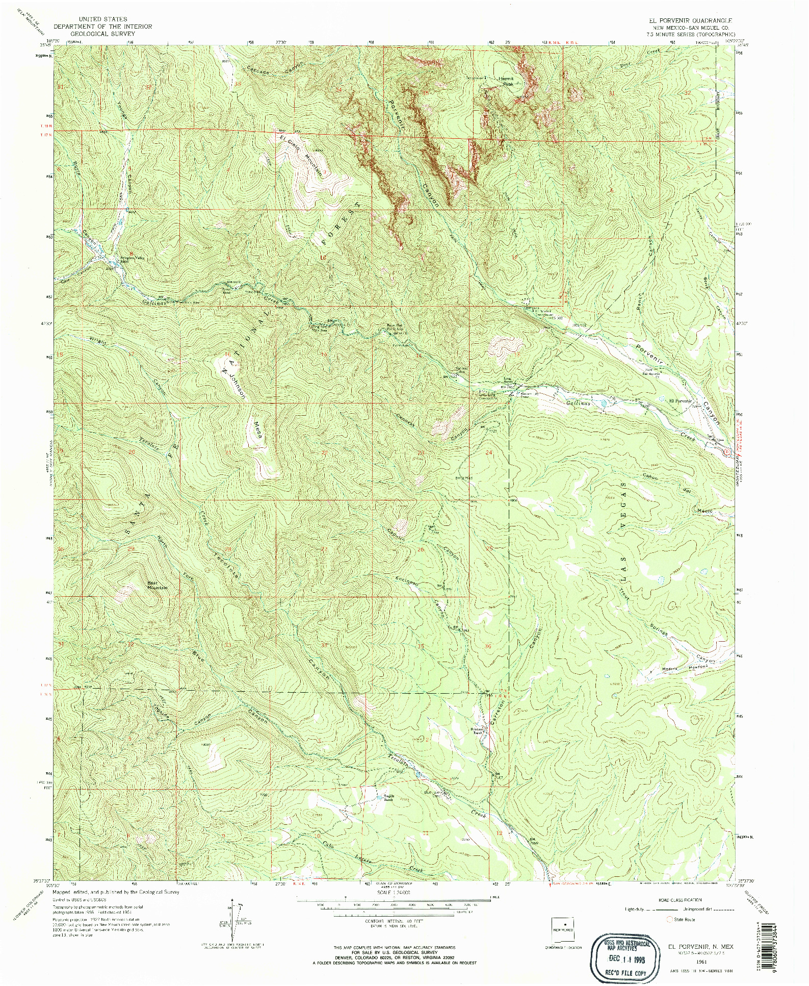 USGS 1:24000-SCALE QUADRANGLE FOR EL PORVENIR, NM 1961