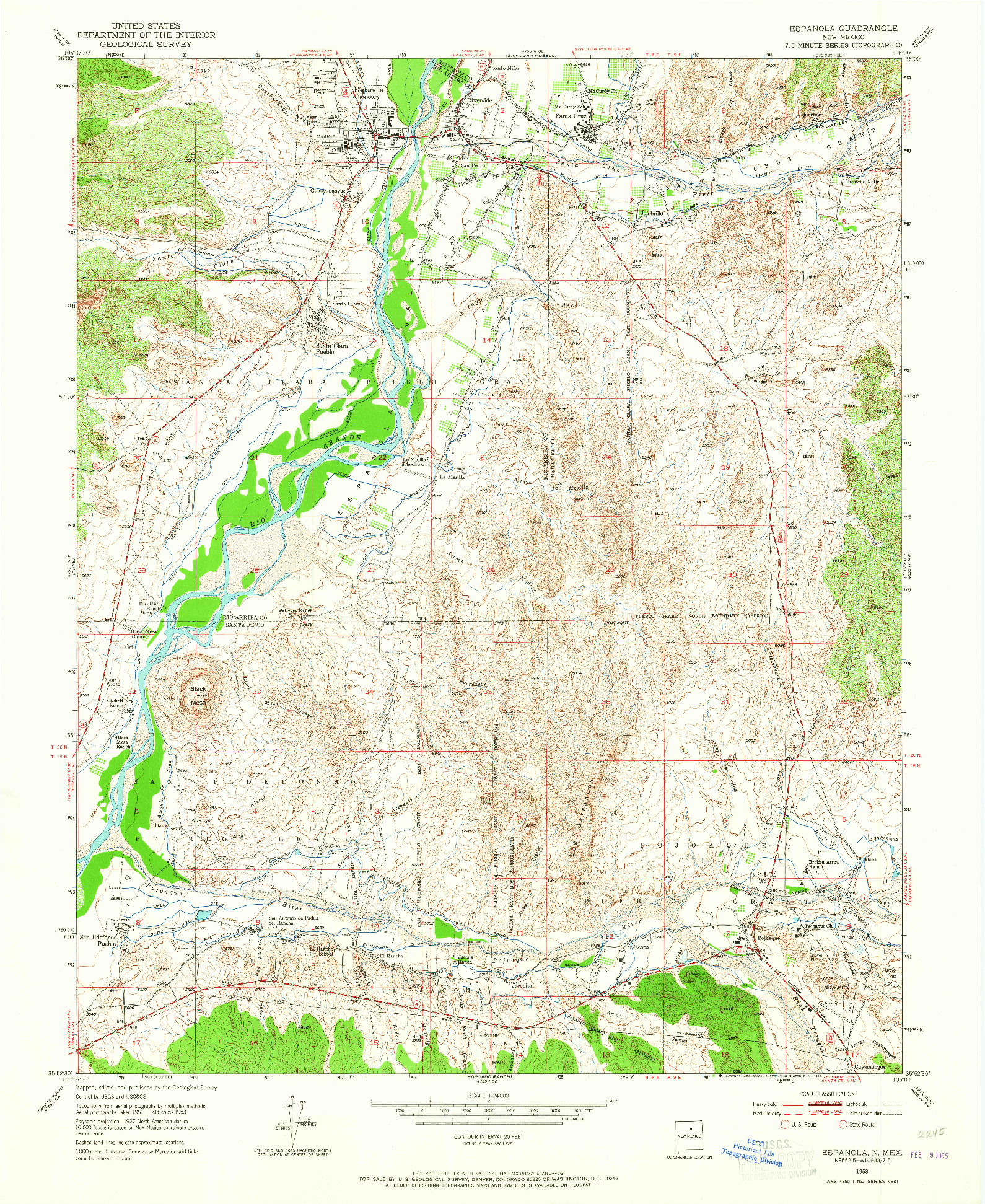 USGS 1:24000-SCALE QUADRANGLE FOR ESPANOLA, NM 1953
