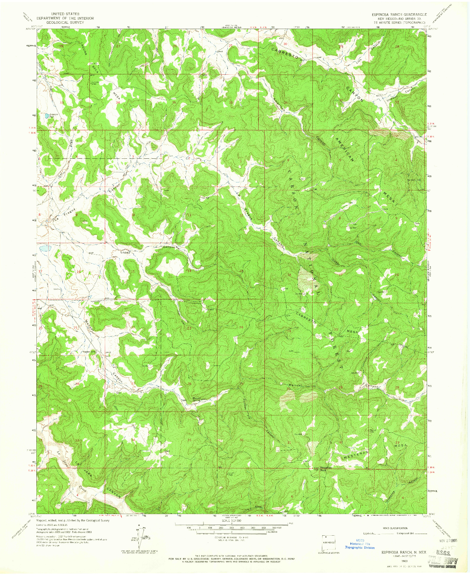 USGS 1:24000-SCALE QUADRANGLE FOR ESPINOSA RANCH, NM 1963