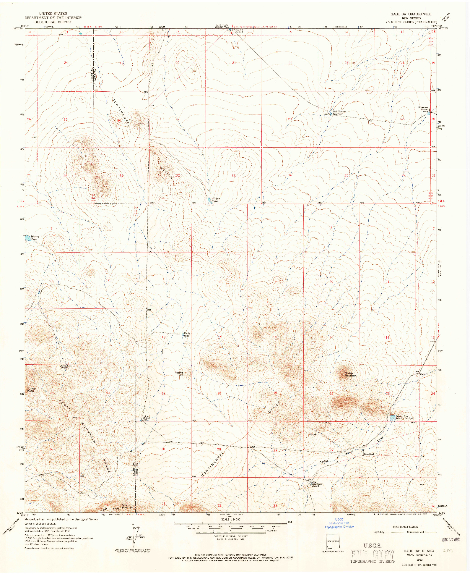 USGS 1:24000-SCALE QUADRANGLE FOR GAGE SW, NM 1963
