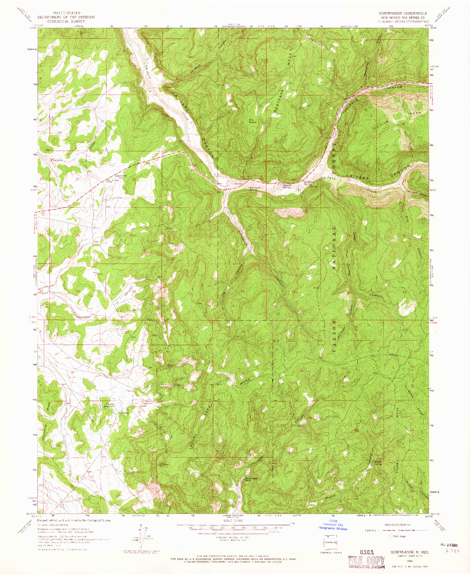 USGS 1:24000-SCALE QUADRANGLE FOR GOBERNADOR, NM 1963