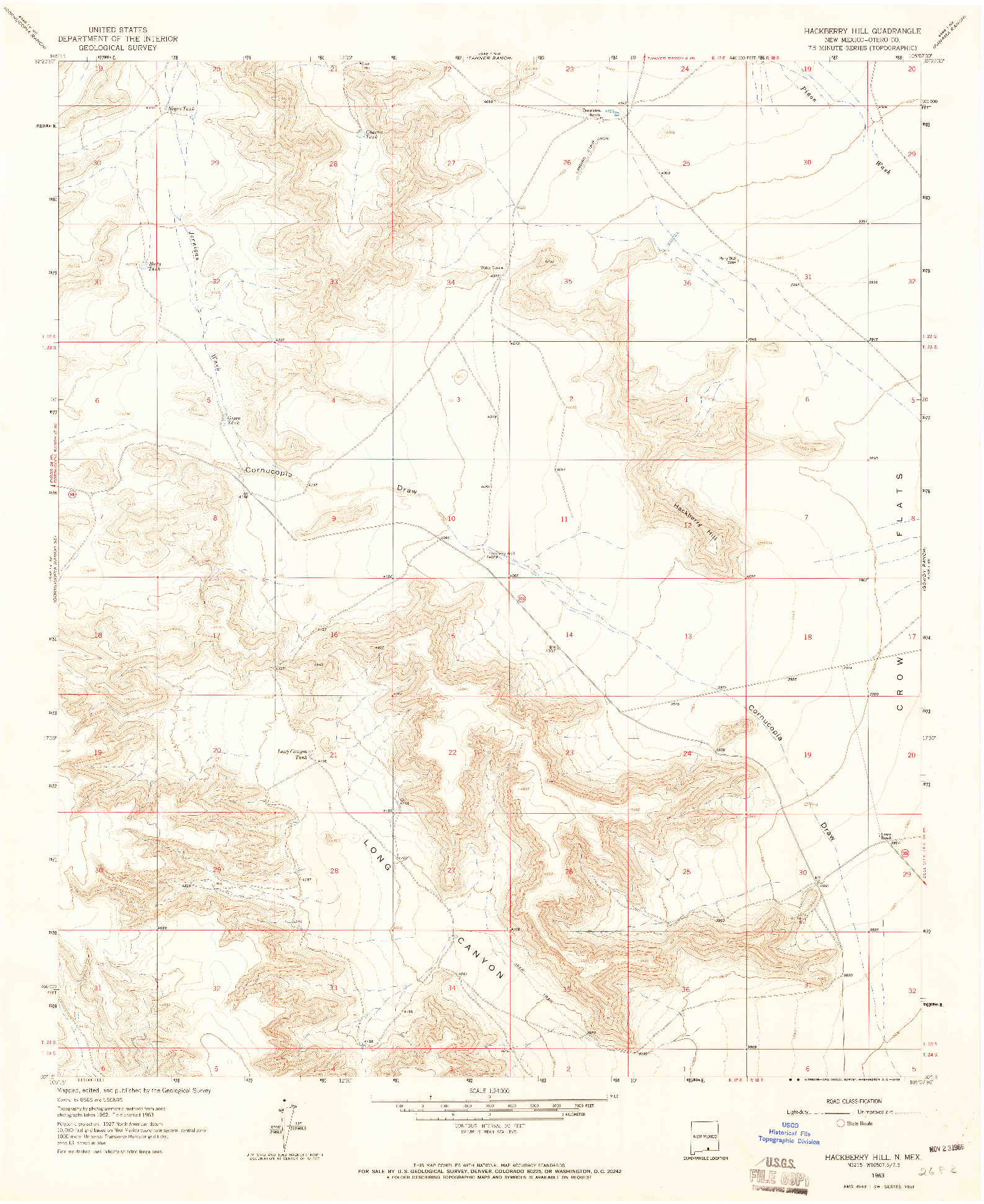 USGS 1:24000-SCALE QUADRANGLE FOR HACKBERRY HILL, NM 1963