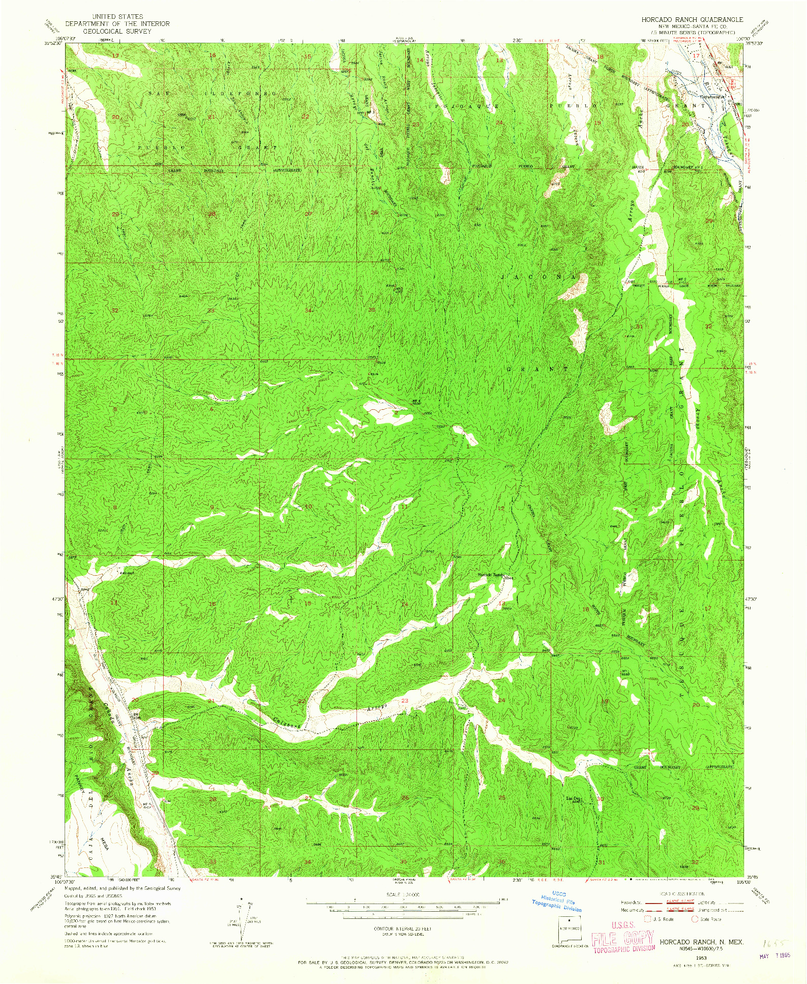 USGS 1:24000-SCALE QUADRANGLE FOR HORCADO RANCH, NM 1953