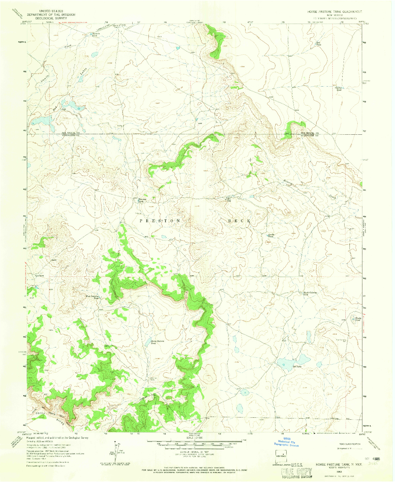 USGS 1:24000-SCALE QUADRANGLE FOR HORSE PASTURE TANK, NM 1963