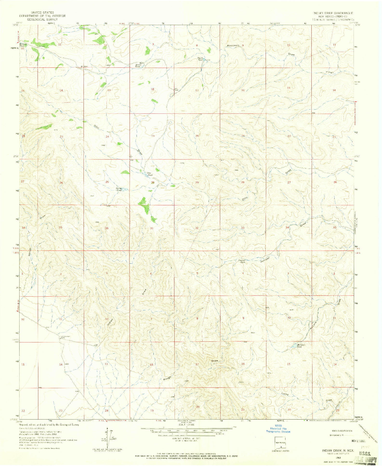 USGS 1:24000-SCALE QUADRANGLE FOR INDIAN DRAW, NM 1963