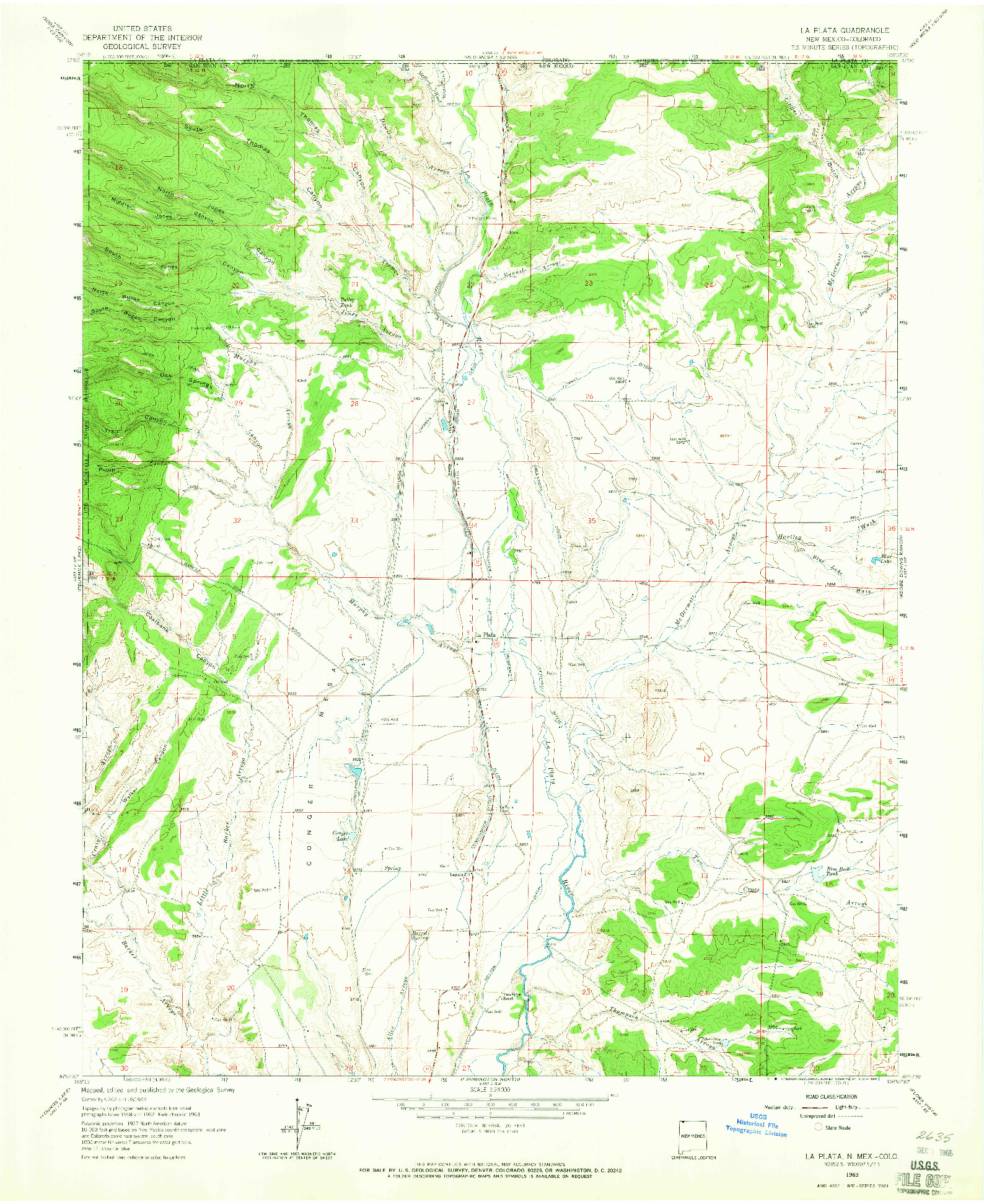 USGS 1:24000-SCALE QUADRANGLE FOR LA PLATA, NM 1963