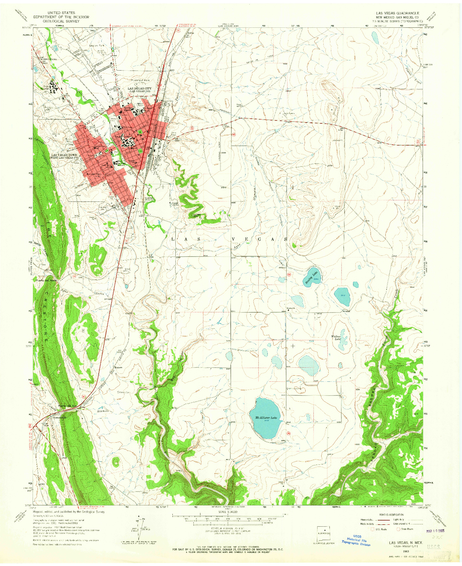 USGS 1:24000-SCALE QUADRANGLE FOR LAS VEGAS, NM 1963