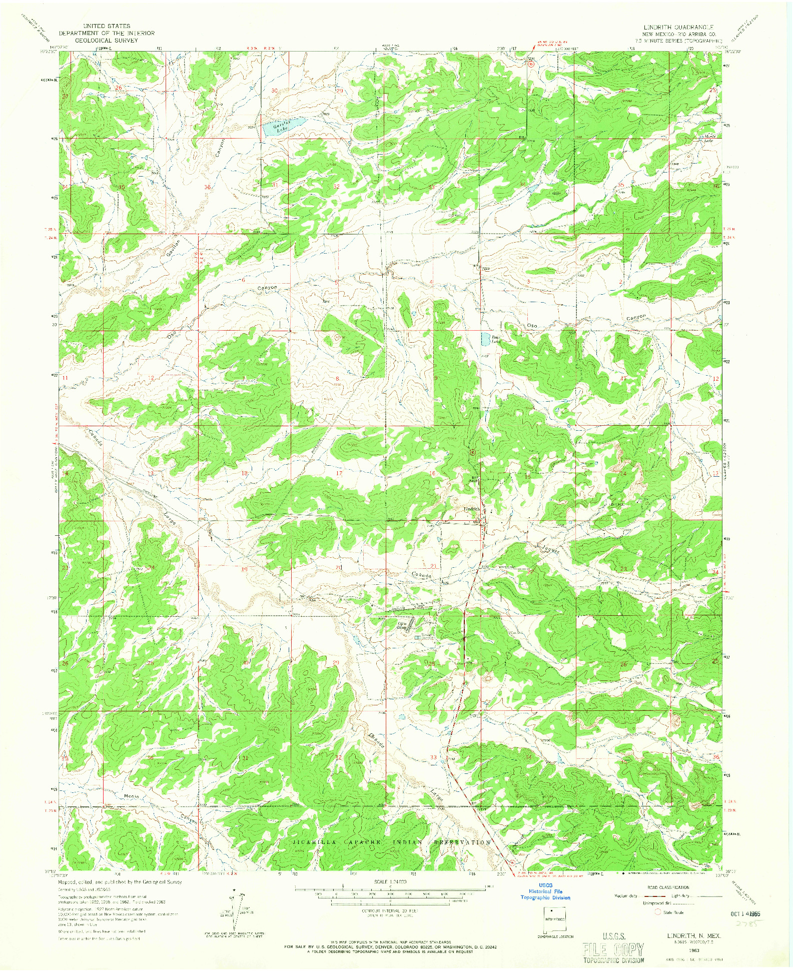 USGS 1:24000-SCALE QUADRANGLE FOR LINDRITH, NM 1963