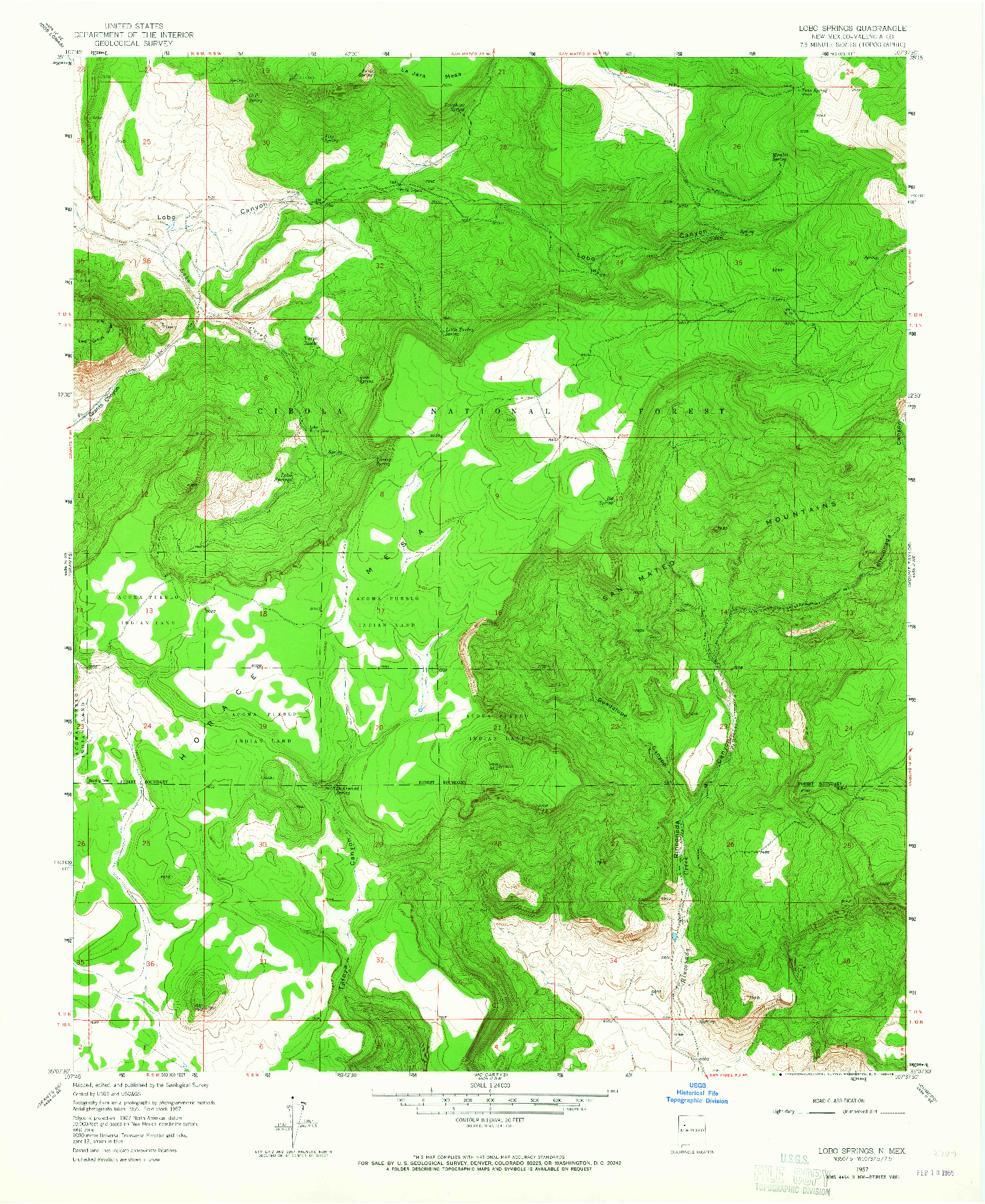 USGS 1:24000-SCALE QUADRANGLE FOR LOBO SPRINGS, NM 1957