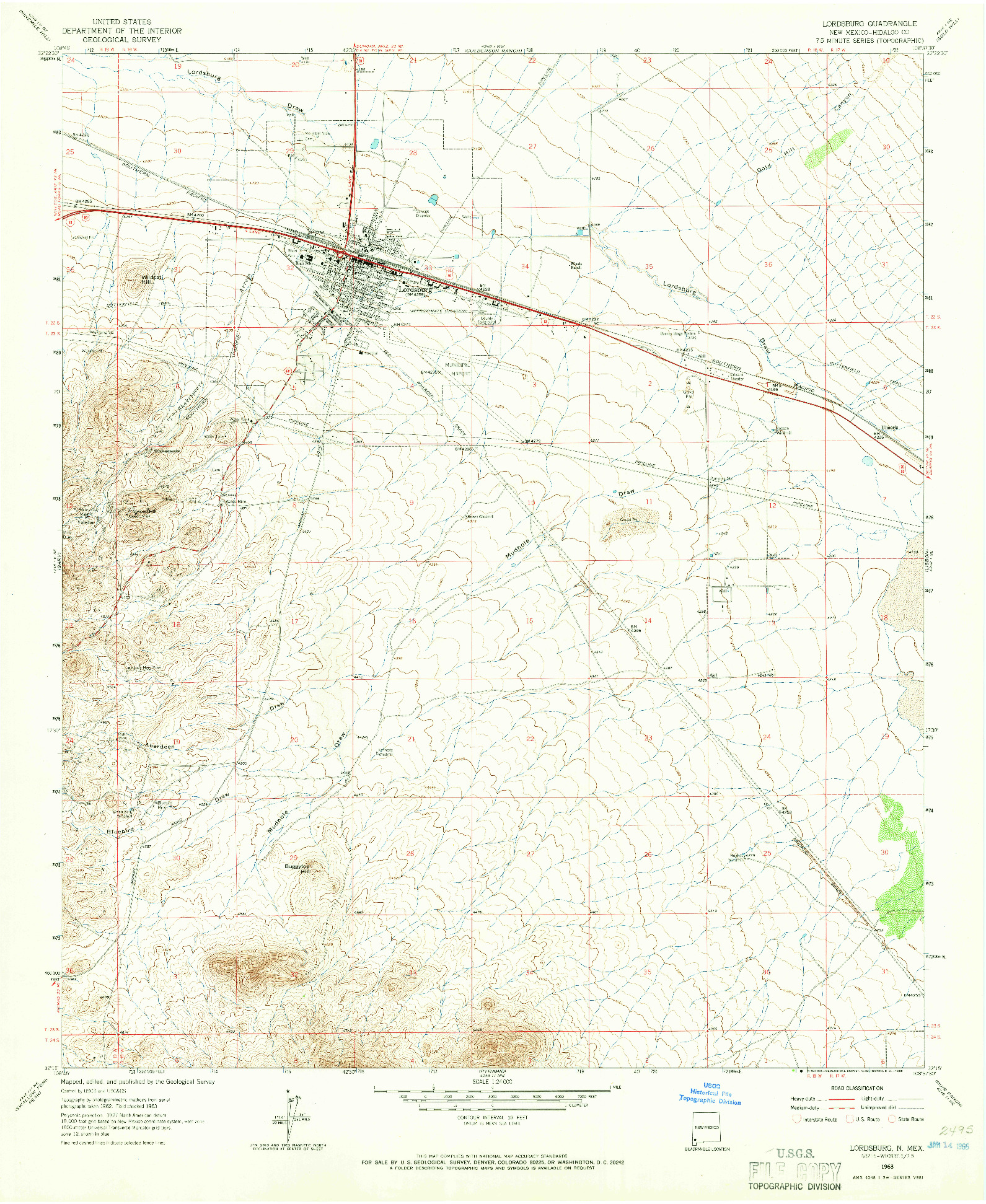 USGS 1:24000-SCALE QUADRANGLE FOR LORDSBURG, NM 1963