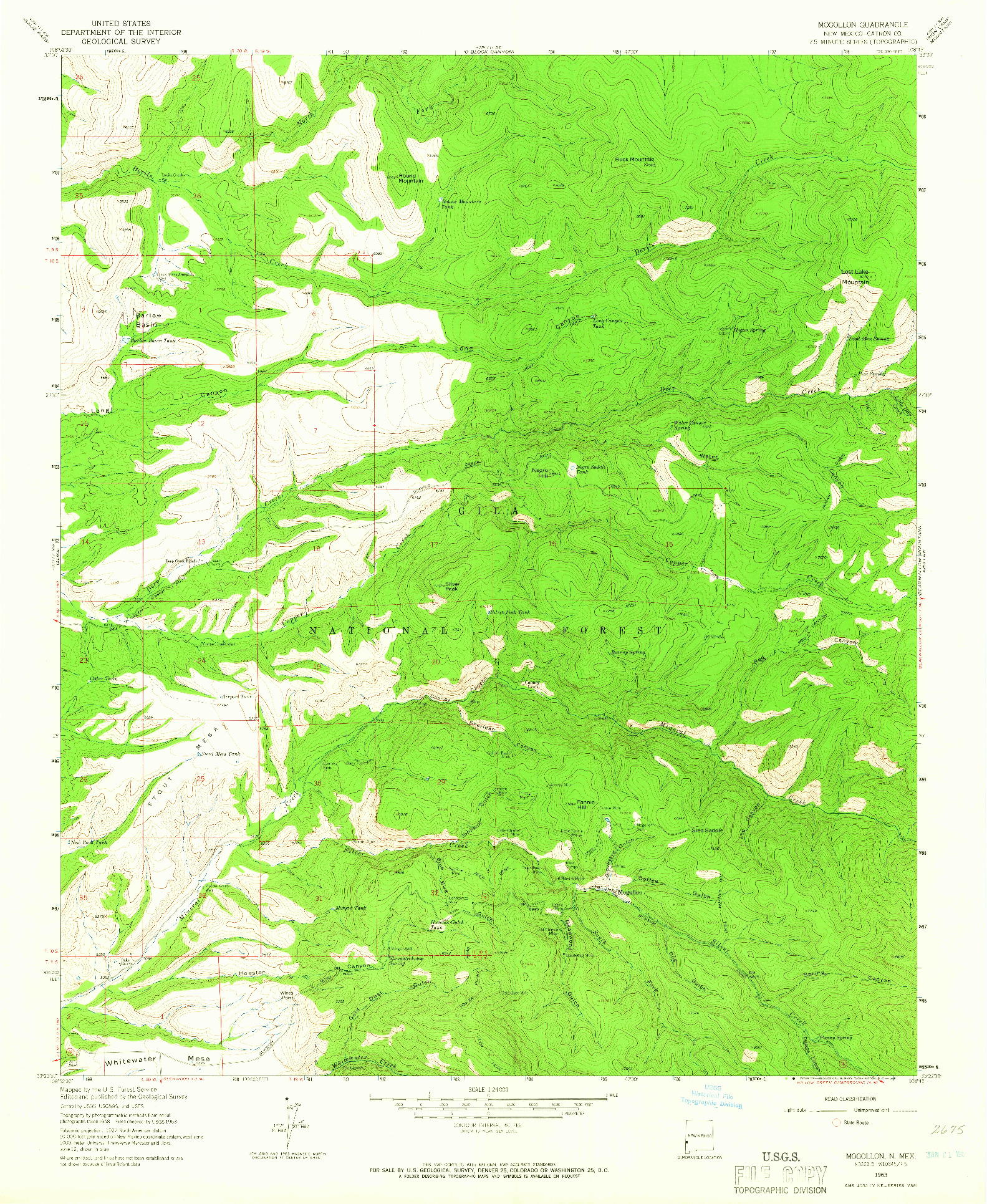USGS 1:24000-SCALE QUADRANGLE FOR MOGOLLON, NM 1963