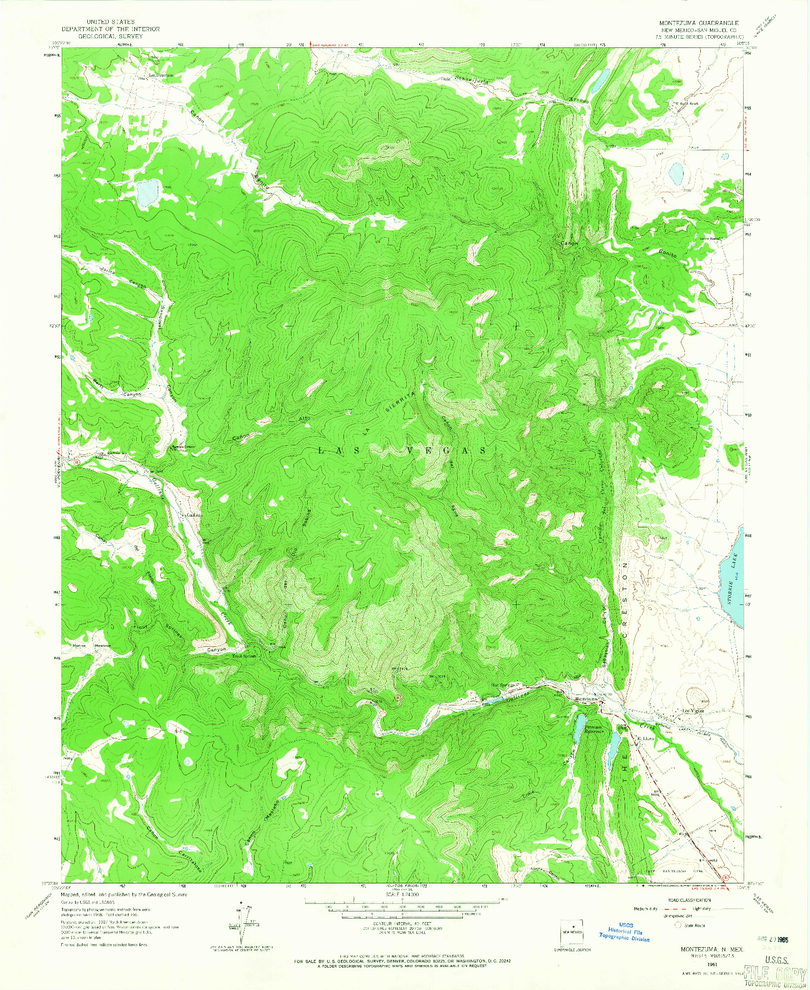 USGS 1:24000-SCALE QUADRANGLE FOR MONTEZUMA, NM 1961