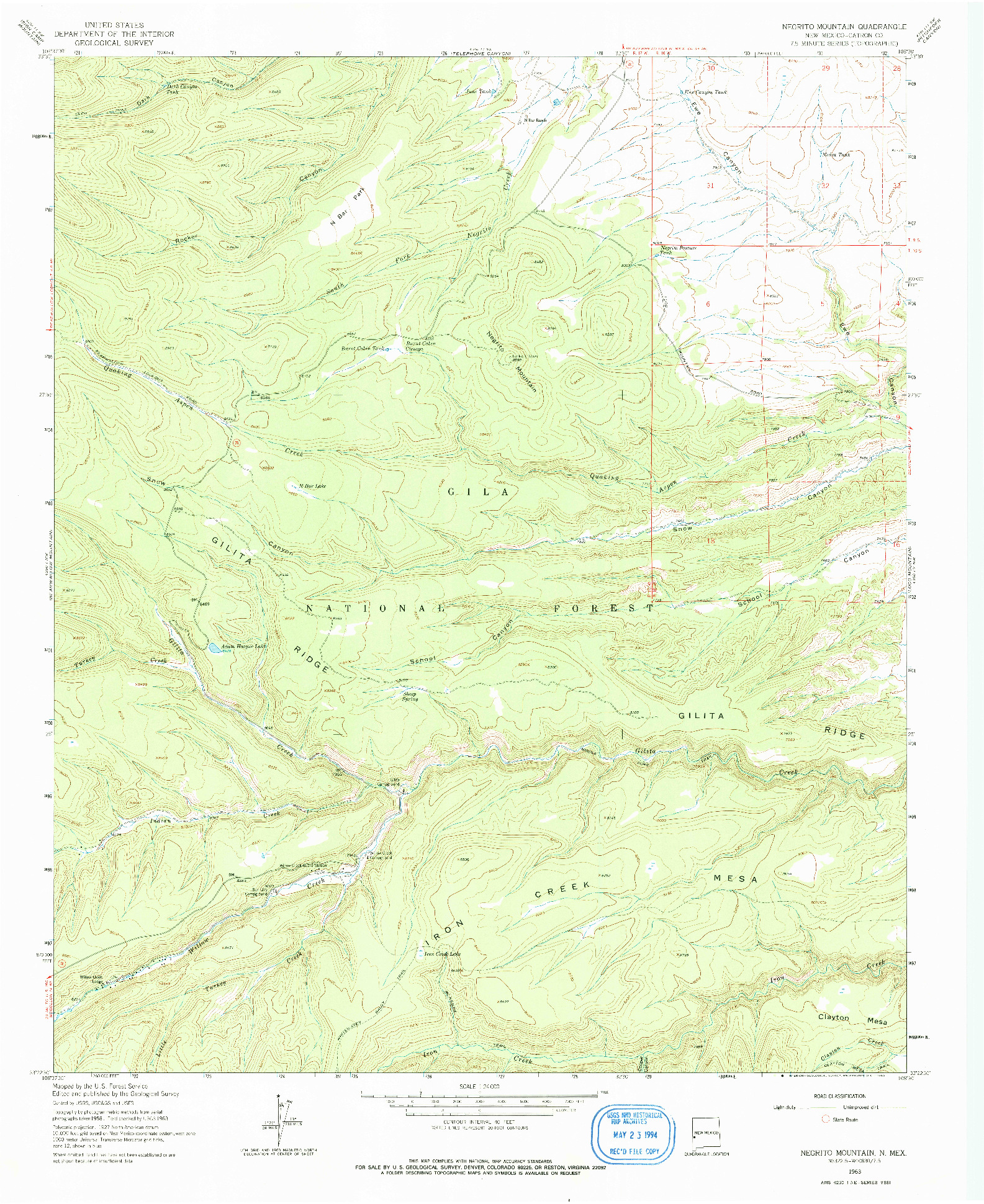 USGS 1:24000-SCALE QUADRANGLE FOR NEGRITO MOUNTAIN, NM 1963