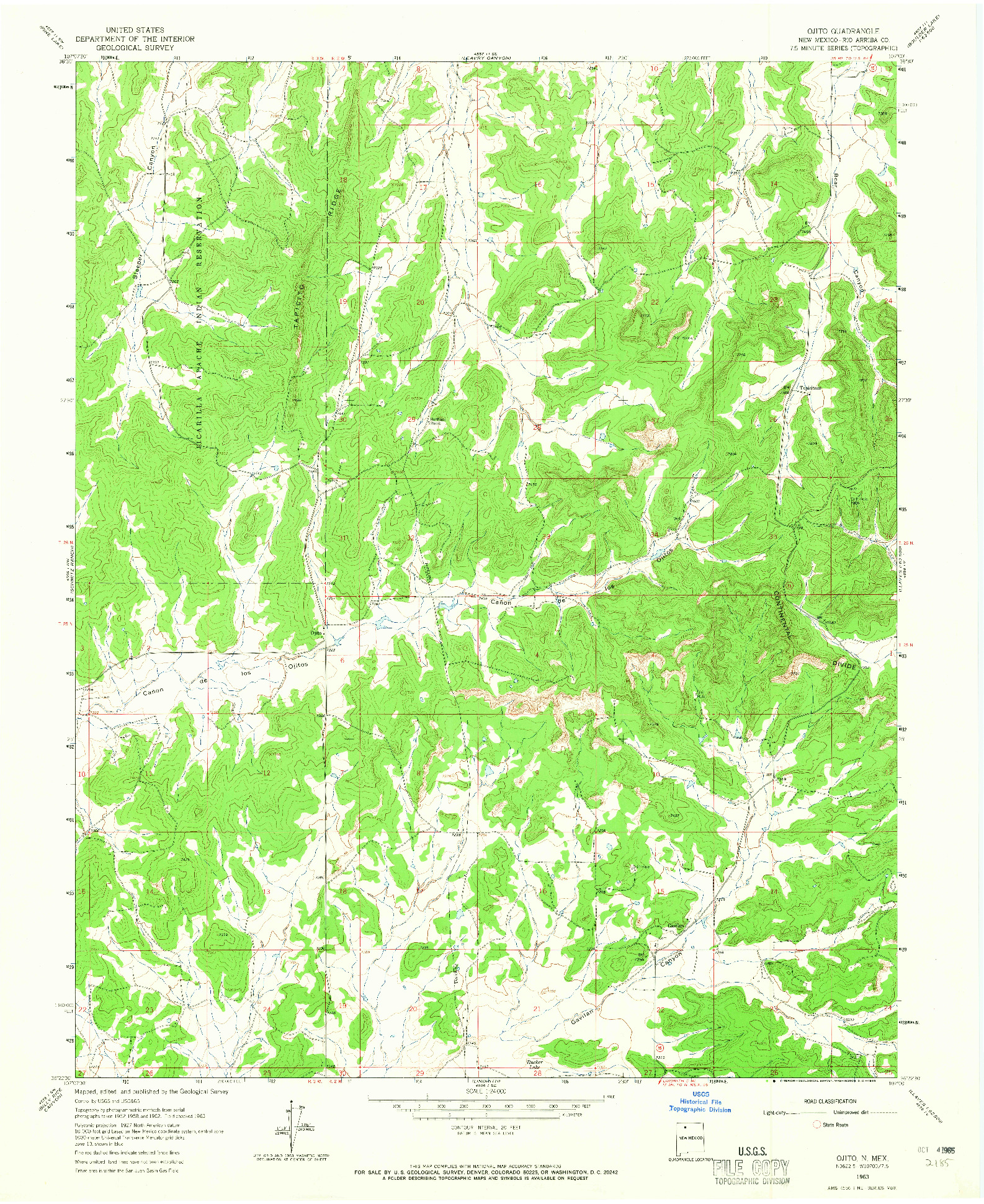 USGS 1:24000-SCALE QUADRANGLE FOR OJITO, NM 1963