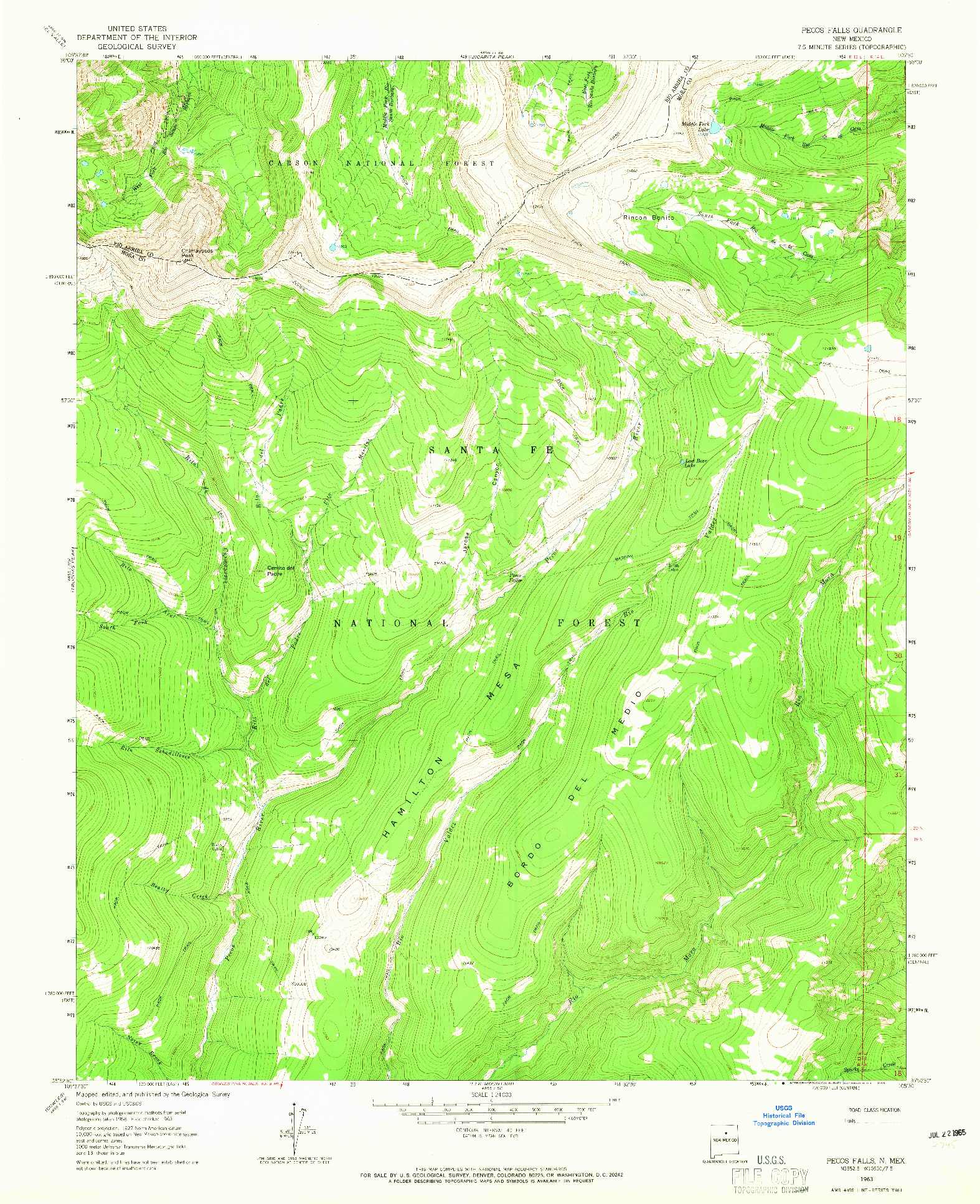 USGS 1:24000-SCALE QUADRANGLE FOR PECOS FALLS, NM 1963