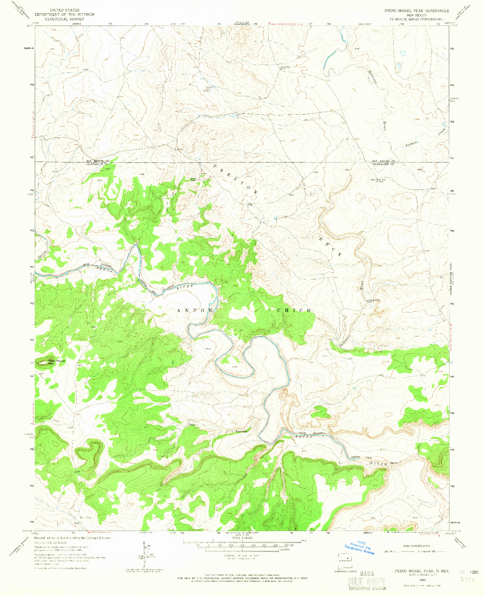 USGS 1:24000-SCALE QUADRANGLE FOR PEDRO MIGUEL PEAK, NM 1963