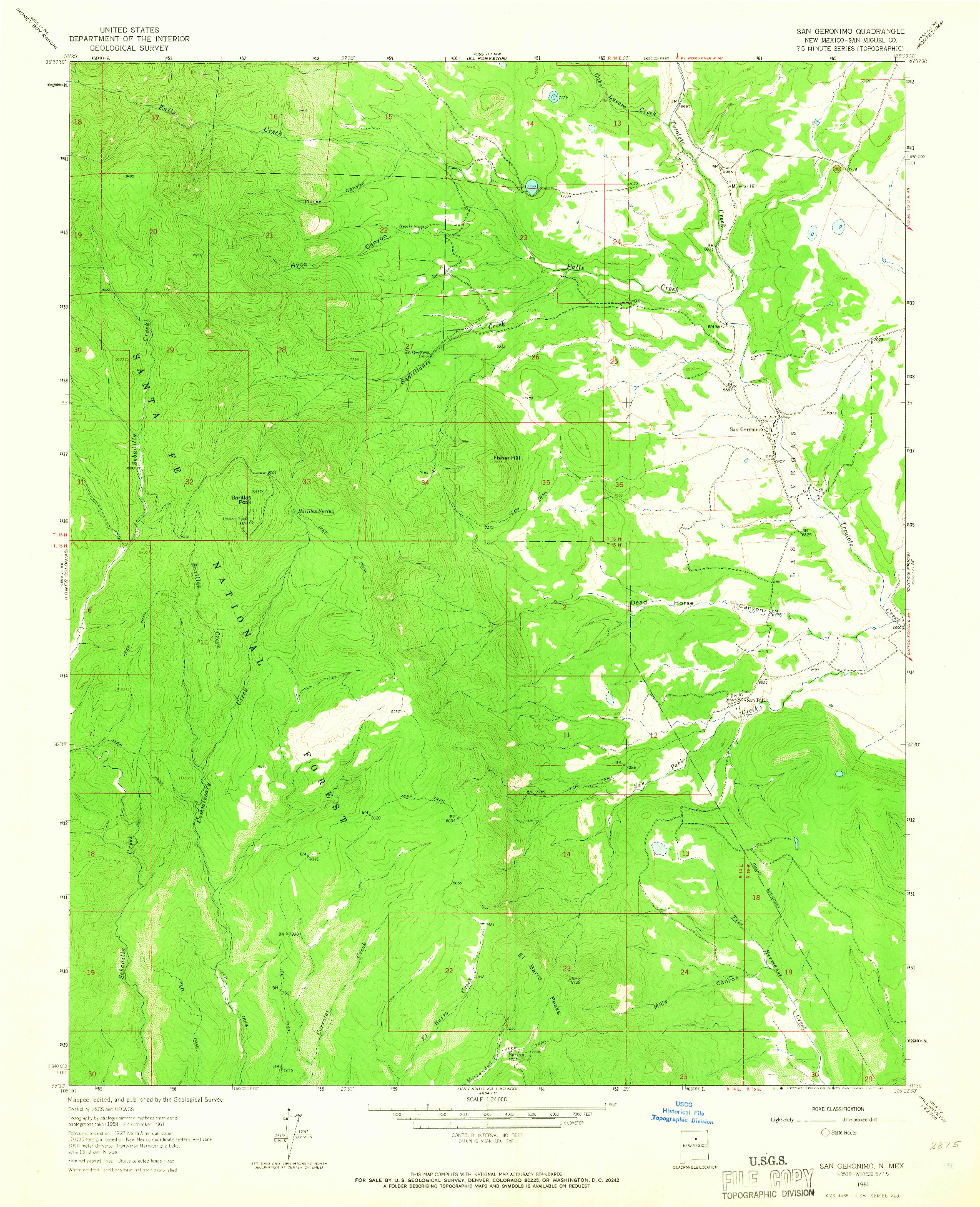 USGS 1:24000-SCALE QUADRANGLE FOR SAN GERONIMO, NM 1961