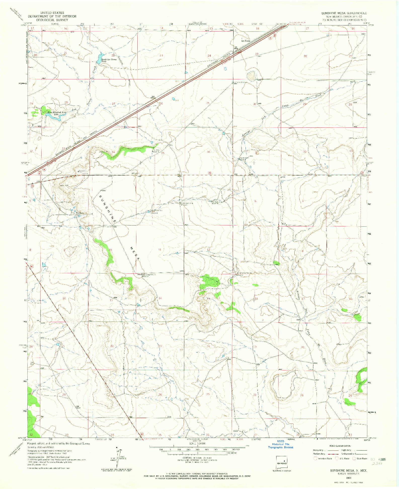 USGS 1:24000-SCALE QUADRANGLE FOR SUNSHINE MESA, NM 1963