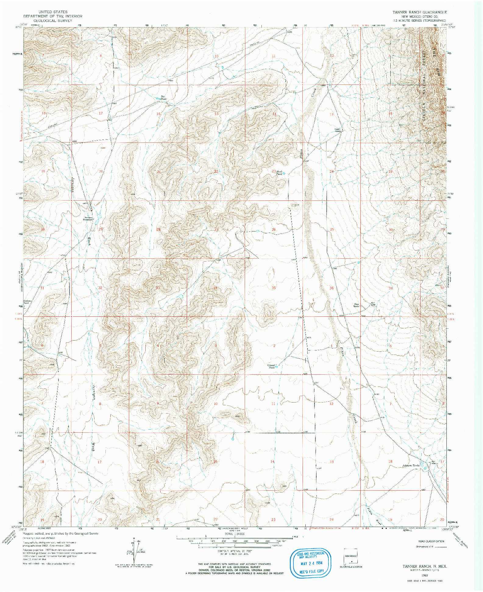 USGS 1:24000-SCALE QUADRANGLE FOR TANNER RANCH, NM 1963