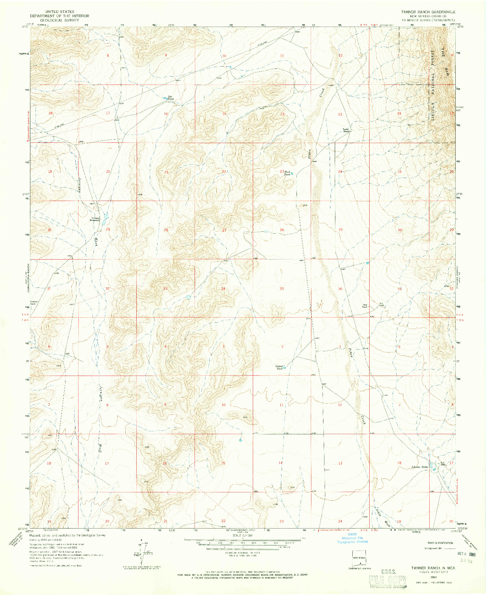 USGS 1:24000-SCALE QUADRANGLE FOR TANNER RANCH, NM 1963