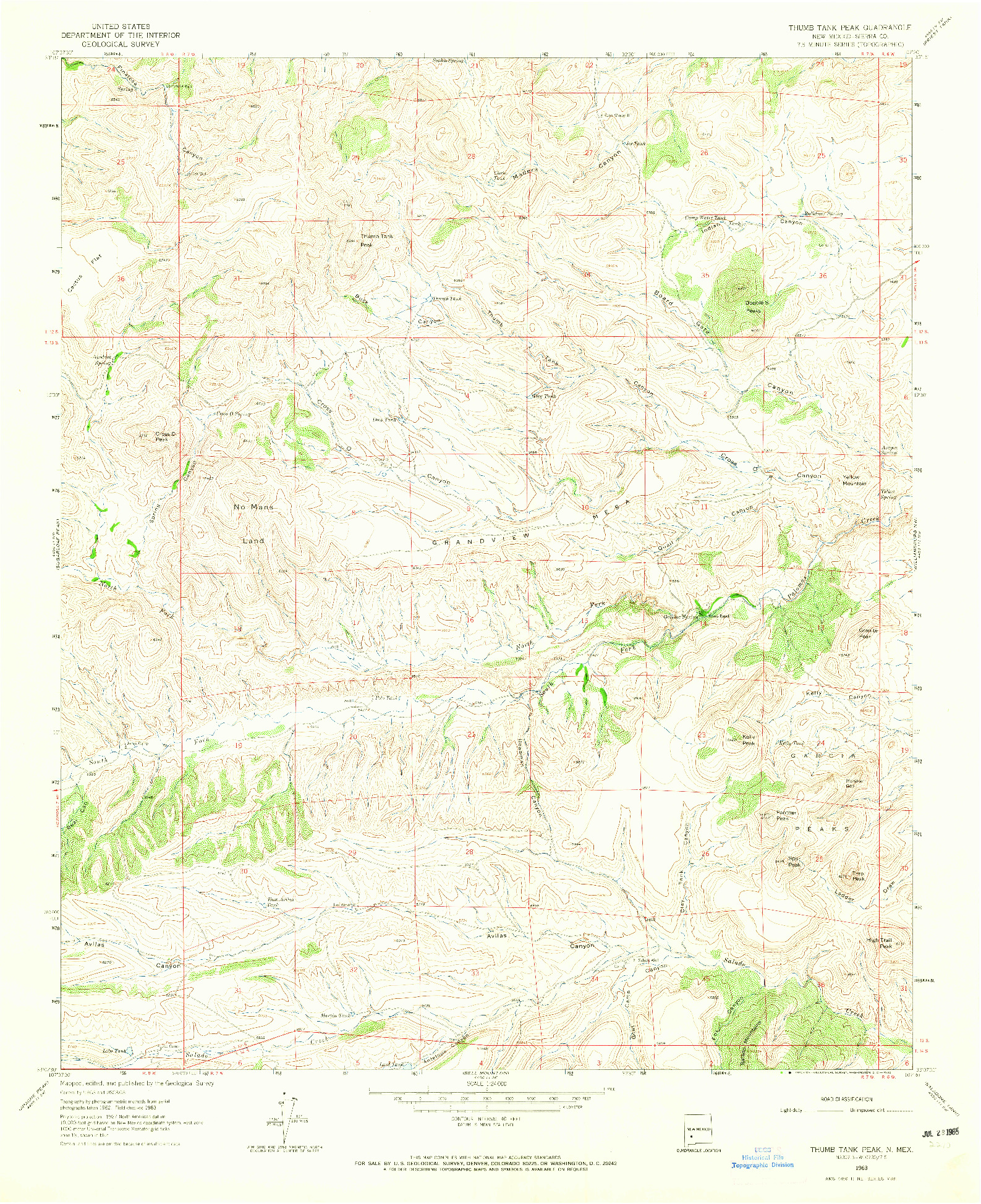 USGS 1:24000-SCALE QUADRANGLE FOR THUMB TANK PEAK, NM 1963