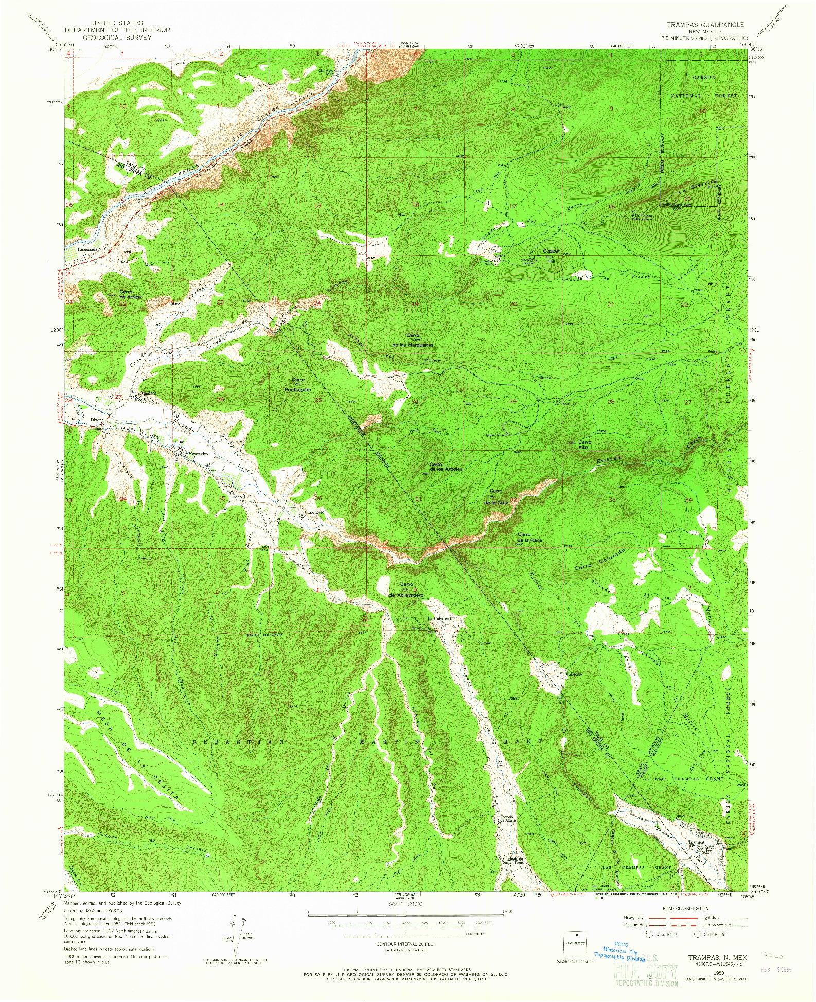 USGS 1:24000-SCALE QUADRANGLE FOR TRAMPAS, NM 1953