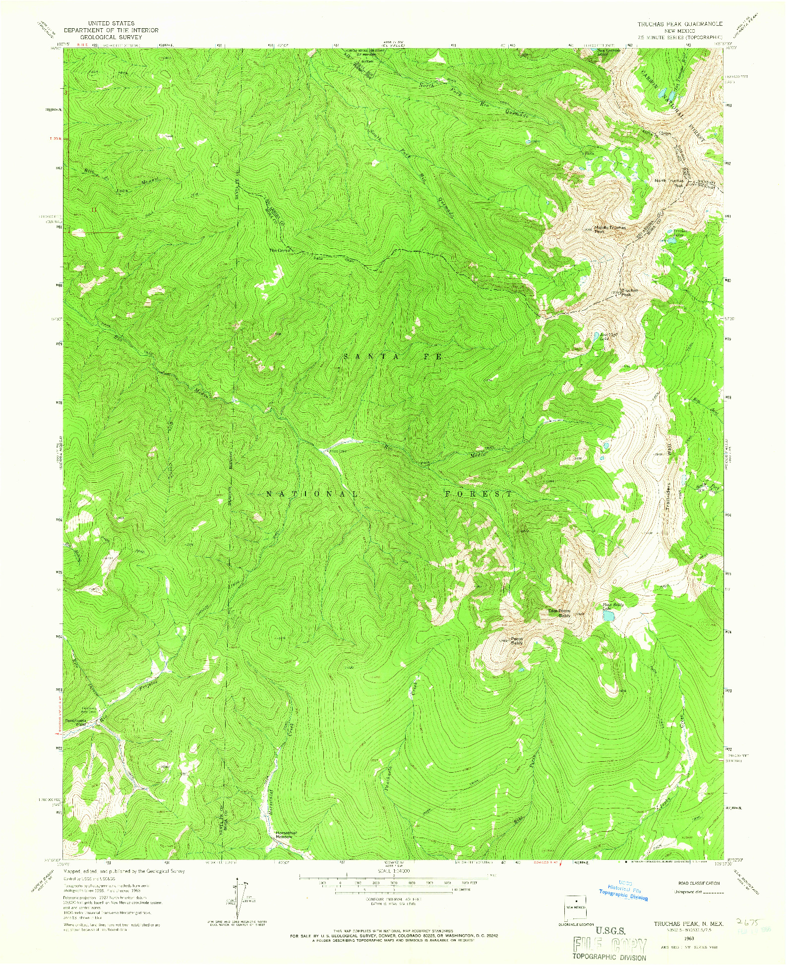 USGS 1:24000-SCALE QUADRANGLE FOR TRUCHAS PEAK, NM 1963