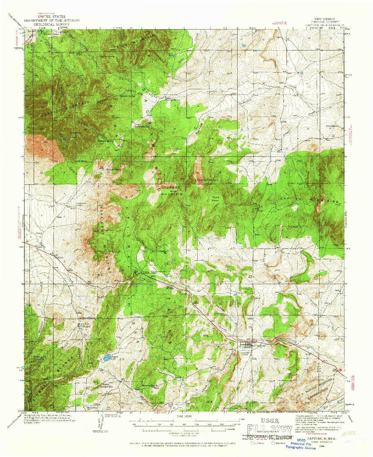USGS 1:62500-SCALE QUADRANGLE FOR CAPITAN, NM 1934