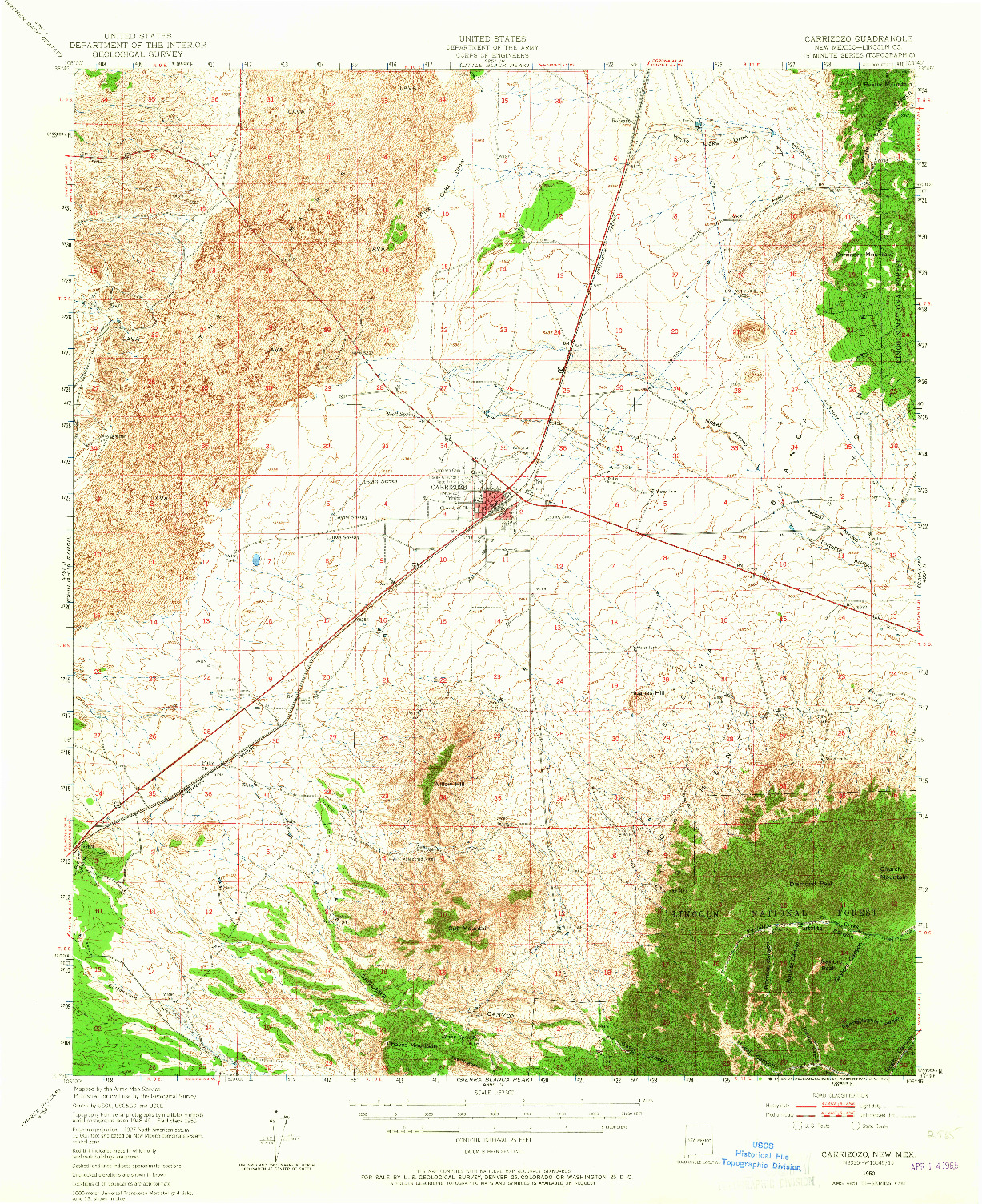 USGS 1:62500-SCALE QUADRANGLE FOR CARRIZOZO, NM 1950