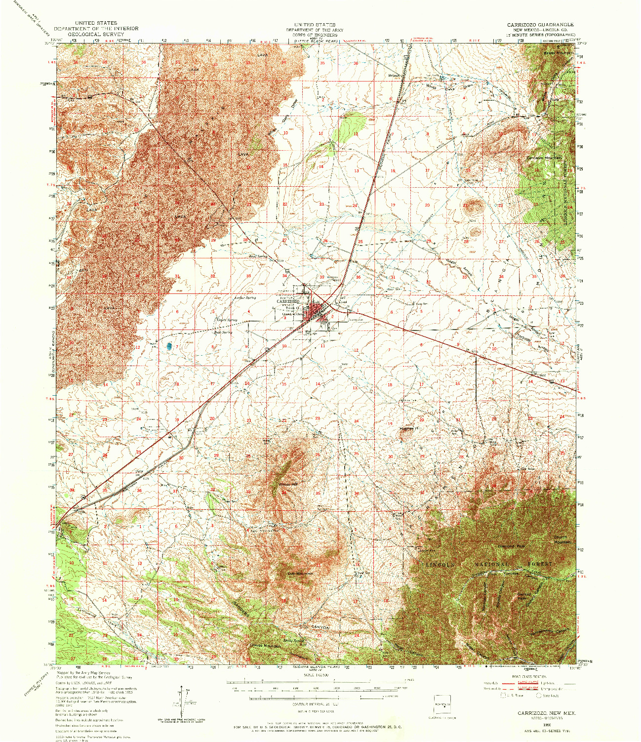 USGS 1:62500-SCALE QUADRANGLE FOR CARRIZOZO, NM 1950
