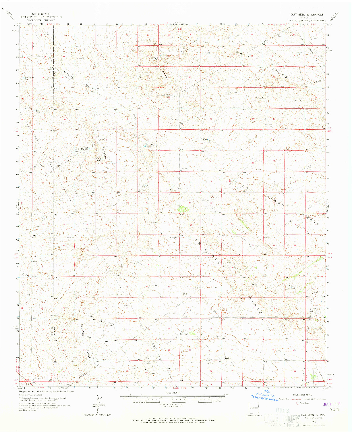 USGS 1:62500-SCALE QUADRANGLE FOR HAT MESA, NM 1963