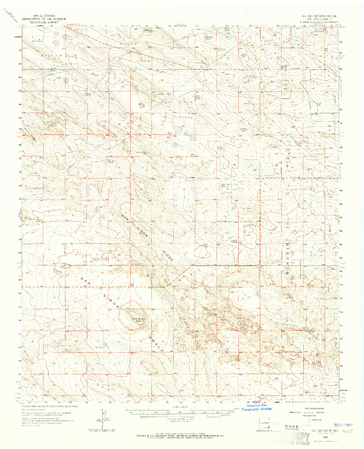 USGS 1:62500-SCALE QUADRANGLE FOR OIL CENTER, NM 1963