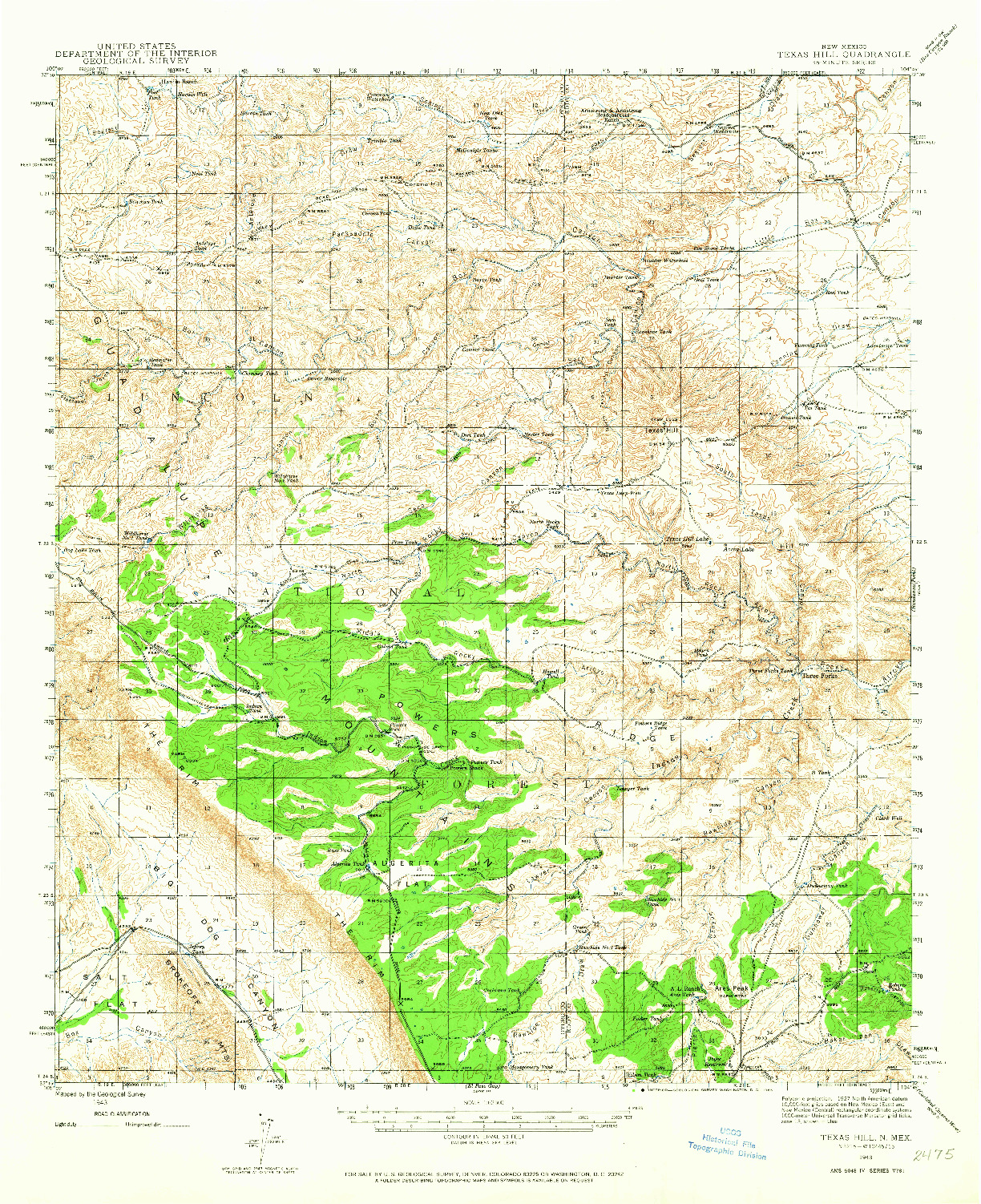 USGS 1:62500-SCALE QUADRANGLE FOR TEXAS HILL, NM 1943