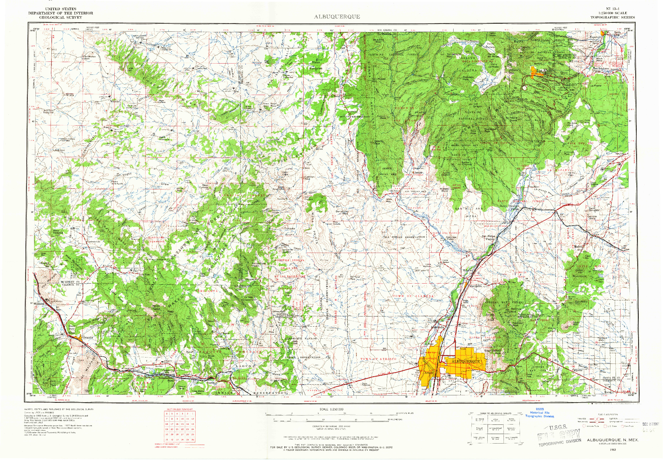 USGS 1:250000-SCALE QUADRANGLE FOR ALBUQUERQUE, NM 1963