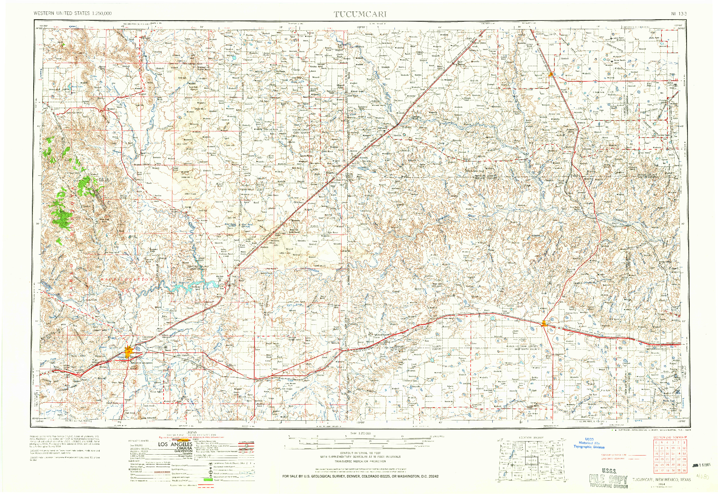 USGS 1:250000-SCALE QUADRANGLE FOR TUCUMCARI, NM 1954