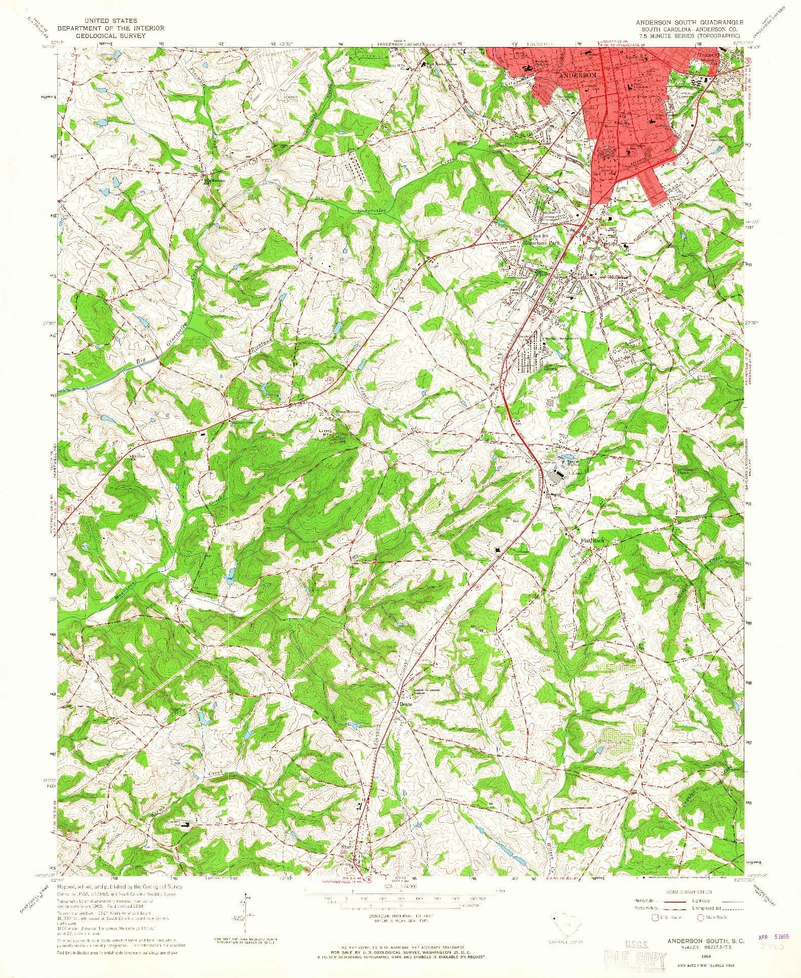 USGS 1:24000-SCALE QUADRANGLE FOR ANDERSON SOUTH, SC 1964