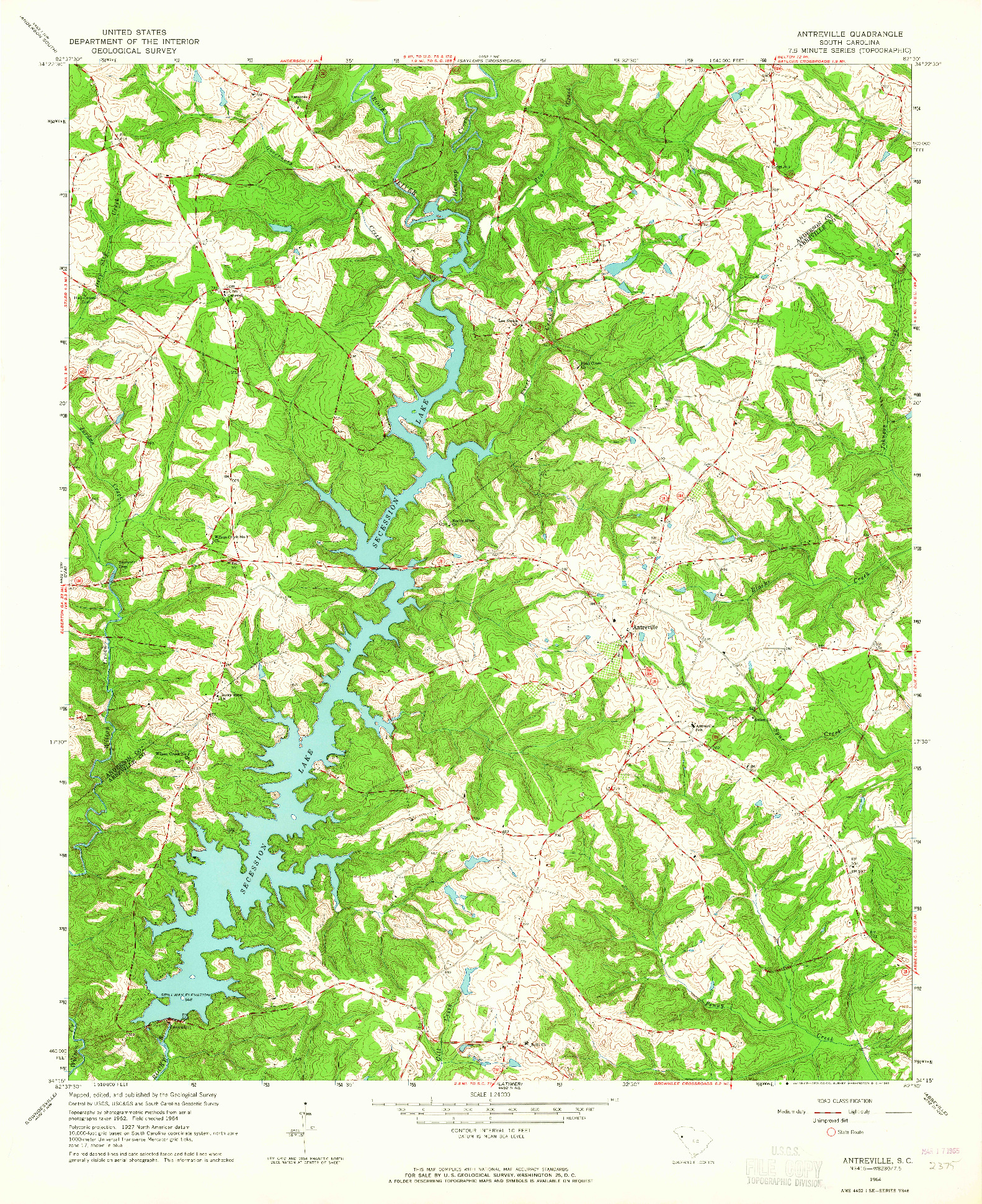 USGS 1:24000-SCALE QUADRANGLE FOR ANTREVILLE, SC 1964