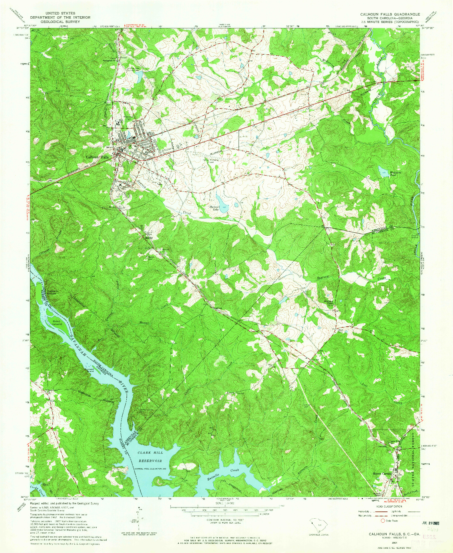 USGS 1:24000-SCALE QUADRANGLE FOR CALHOUN FALLS, SC 1964