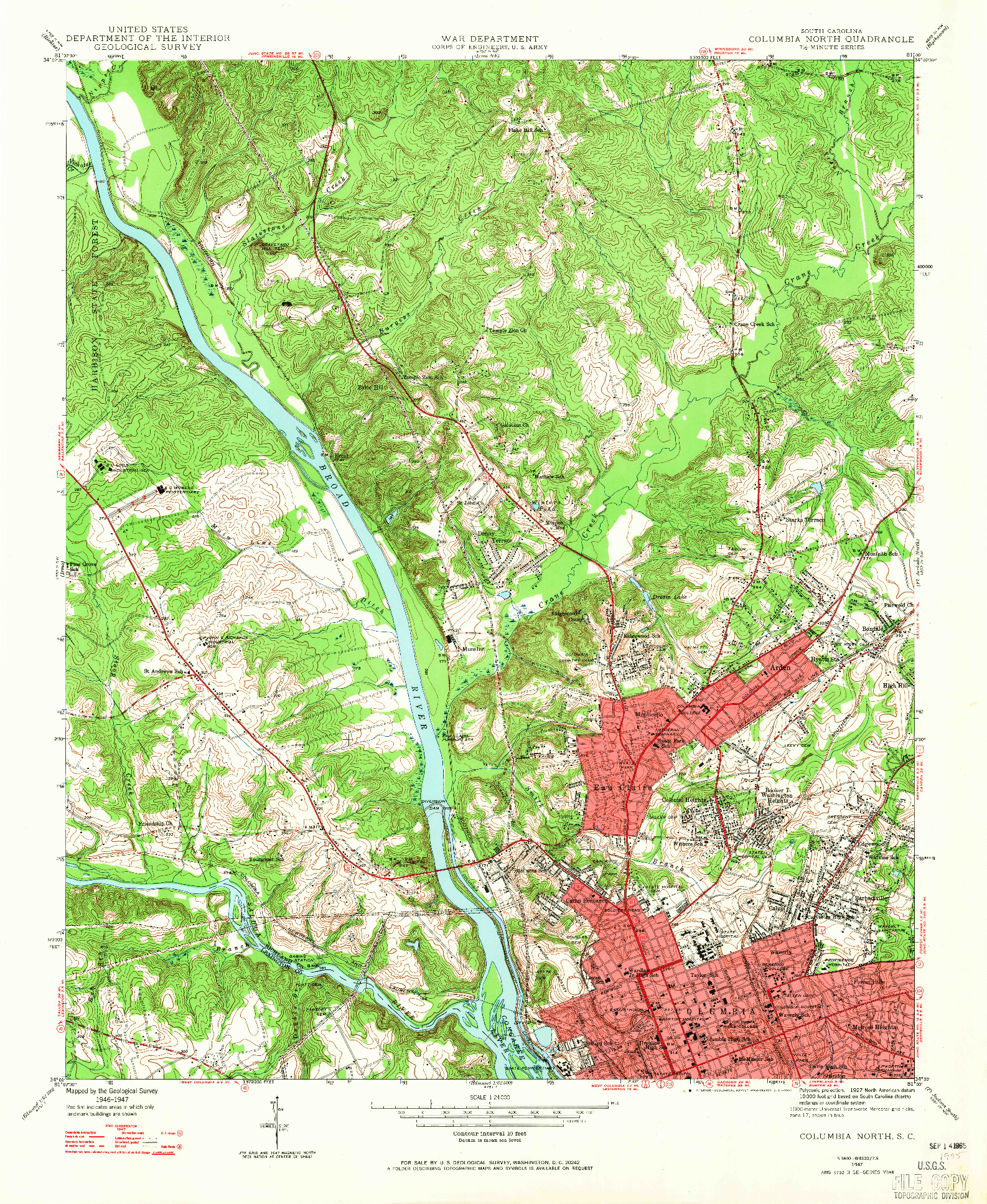 USGS 1:24000-SCALE QUADRANGLE FOR COLUMBIA NORTH, SC 1947