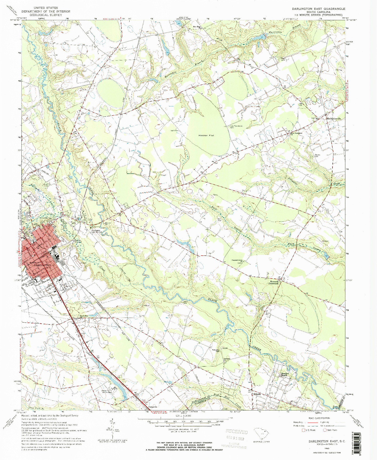 USGS 1:24000-SCALE QUADRANGLE FOR DARLINGTON EAST, SC 1963